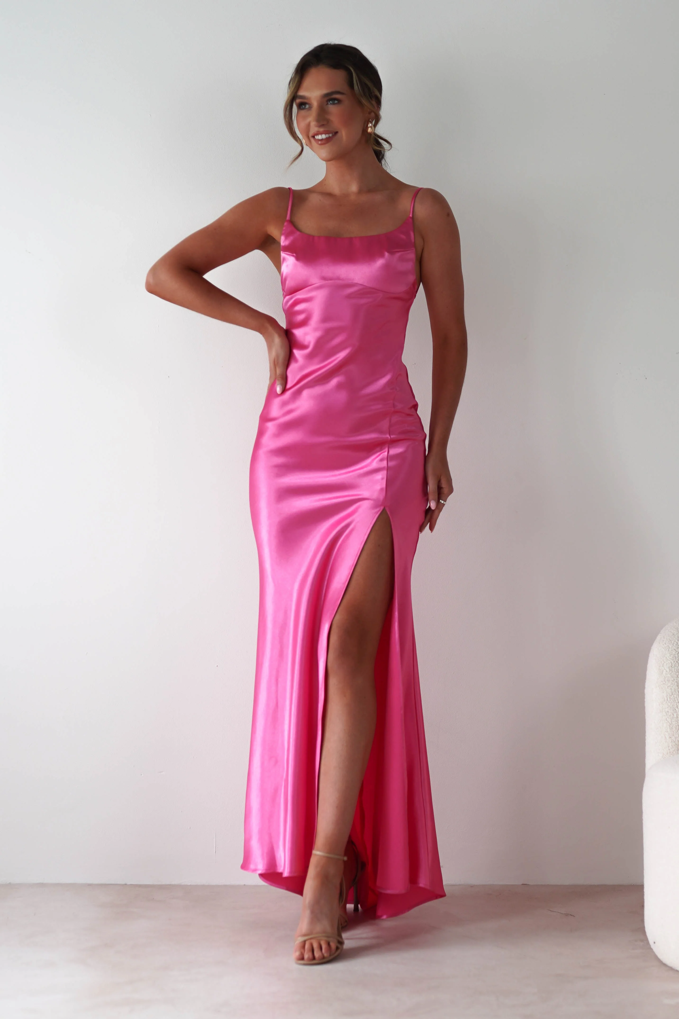 Celinee Satin Maxi Gown | Hot Pink - Image 8