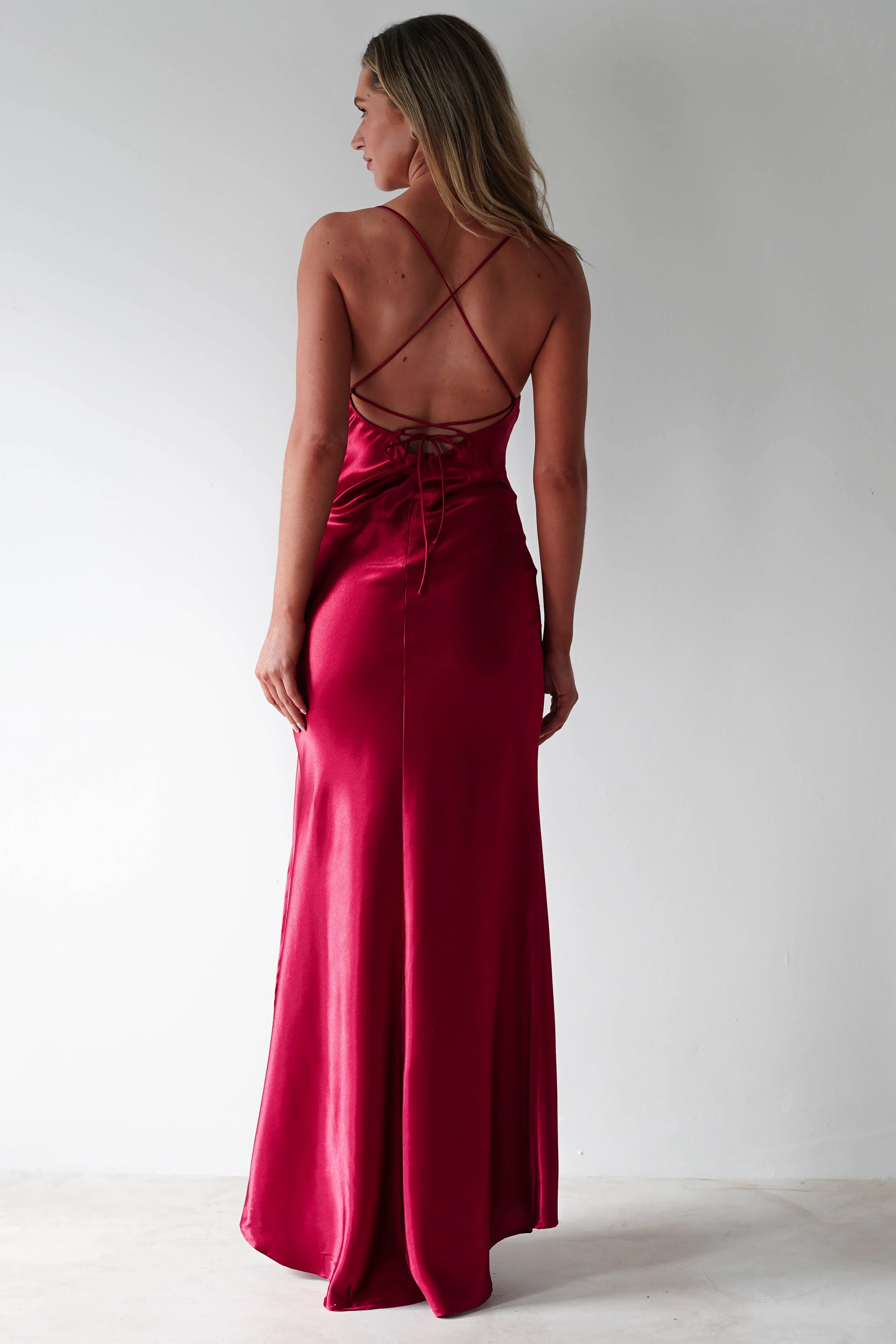 Celinee Satin Maxi Gown | Red - Image 12