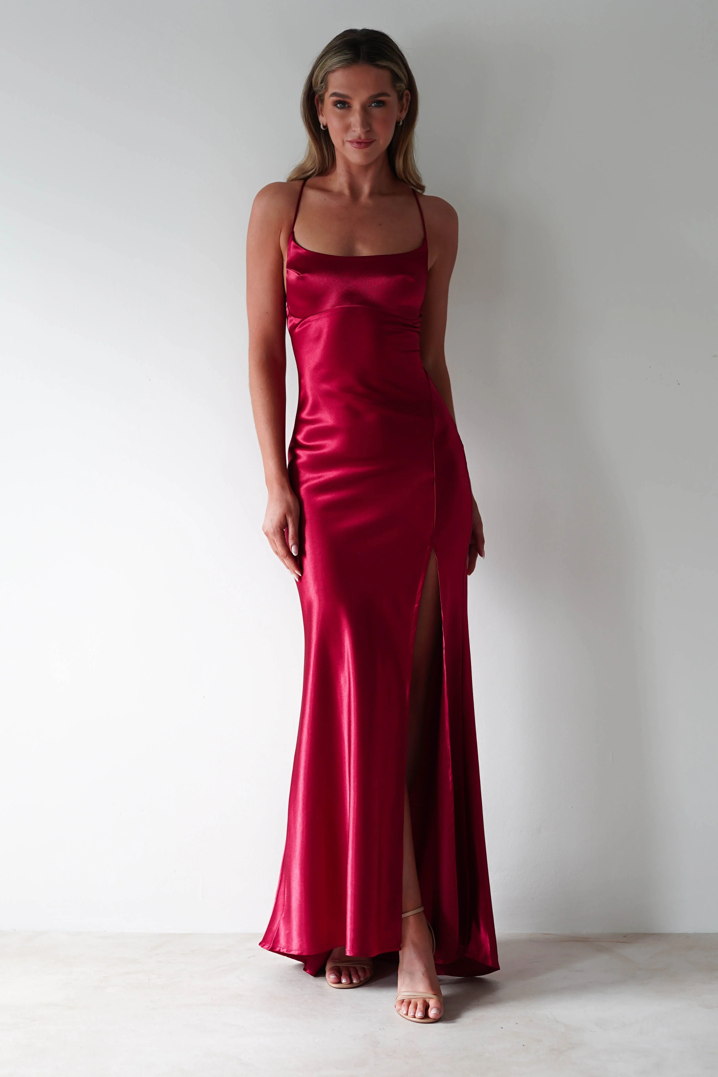 Celinee Satin Maxi Gown | Red - Image 2