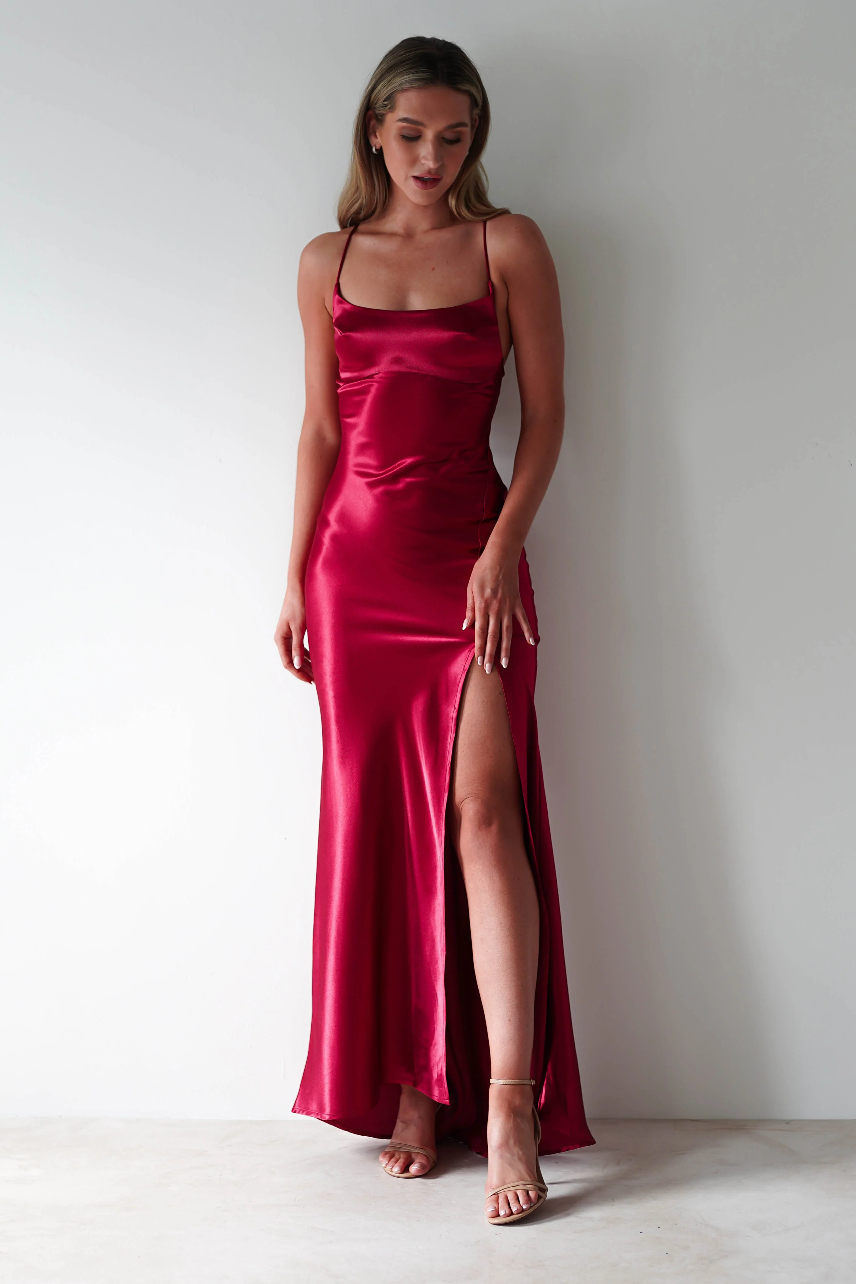 Celinee Satin Maxi Gown | Red - Image 5