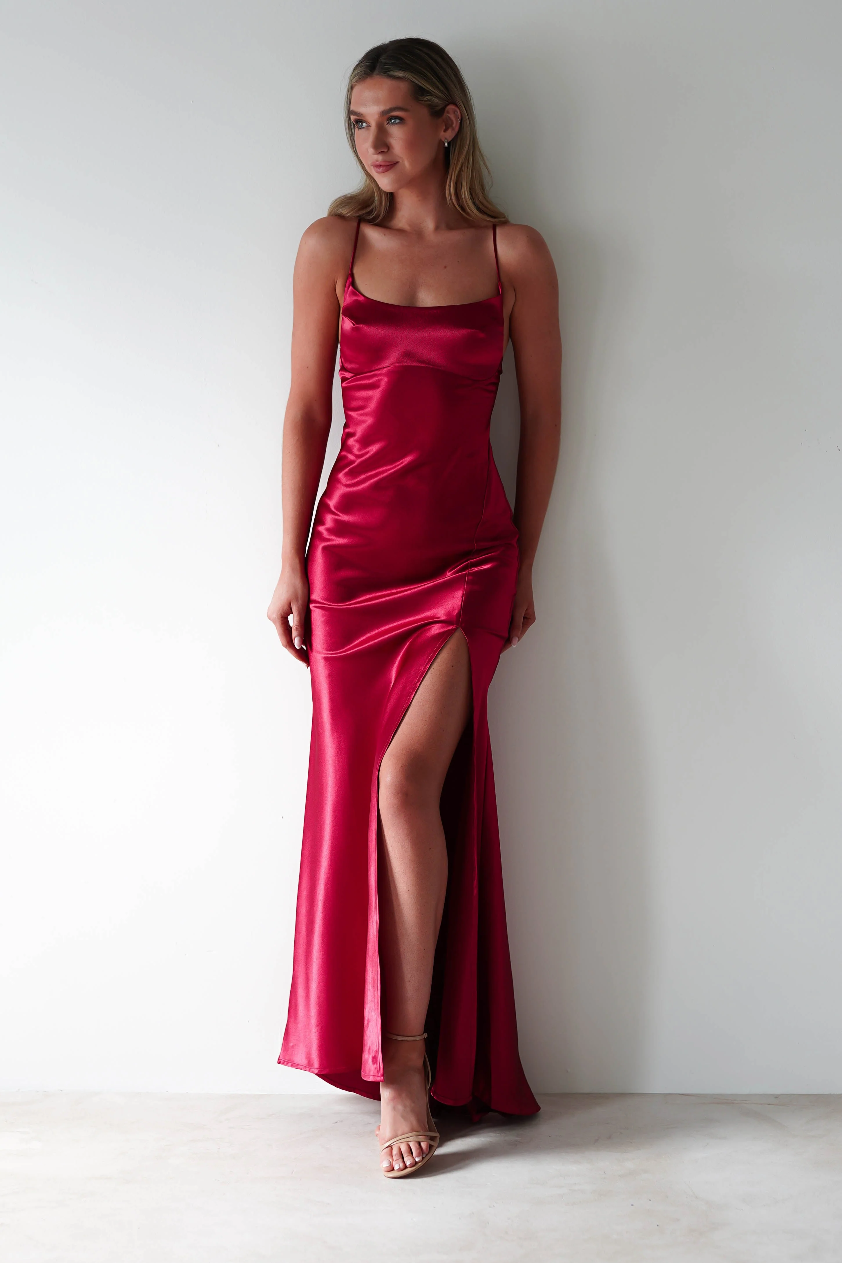 Celinee Satin Maxi Gown | Red - Image 6