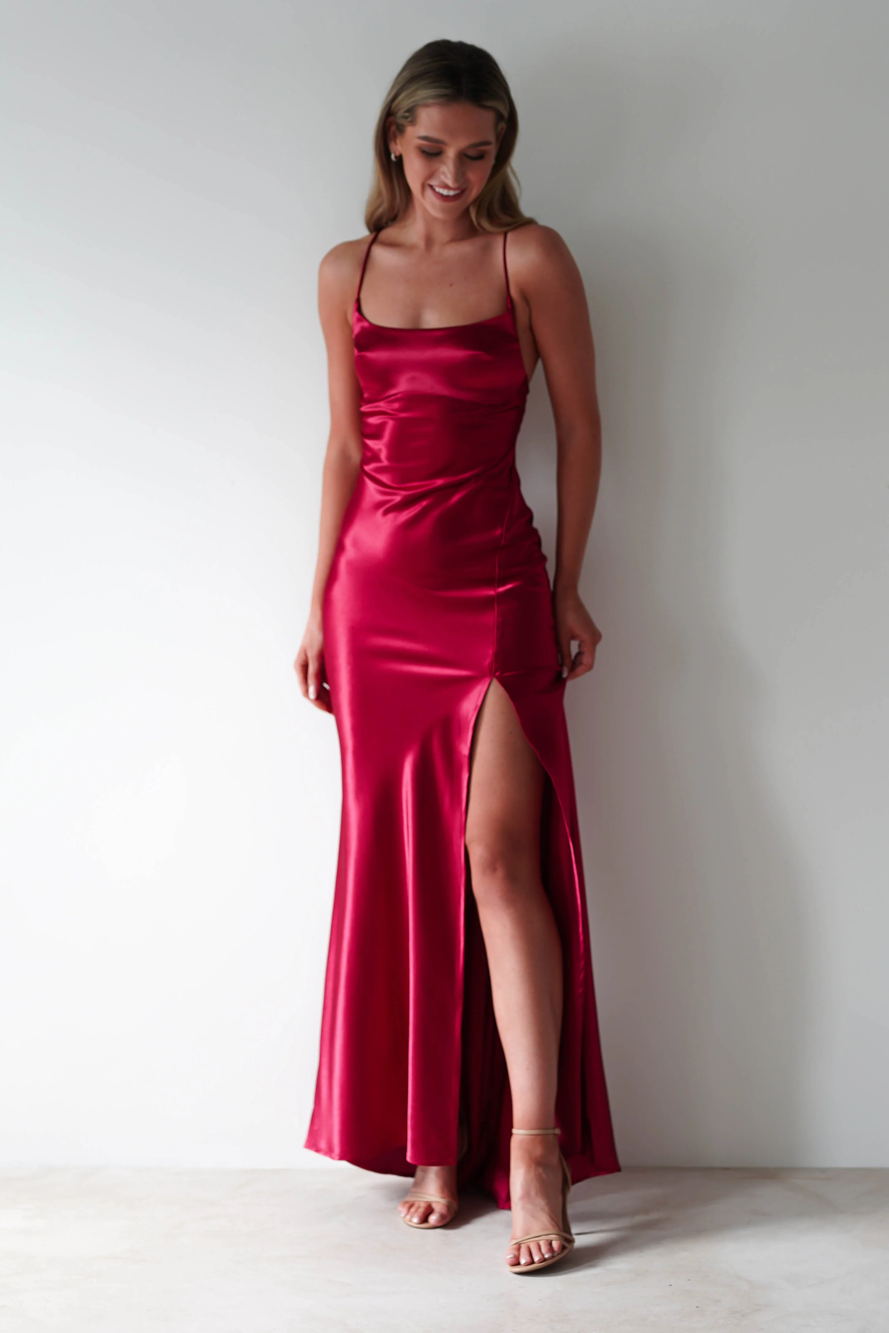 Celinee Satin Maxi Gown | Red - Image 8
