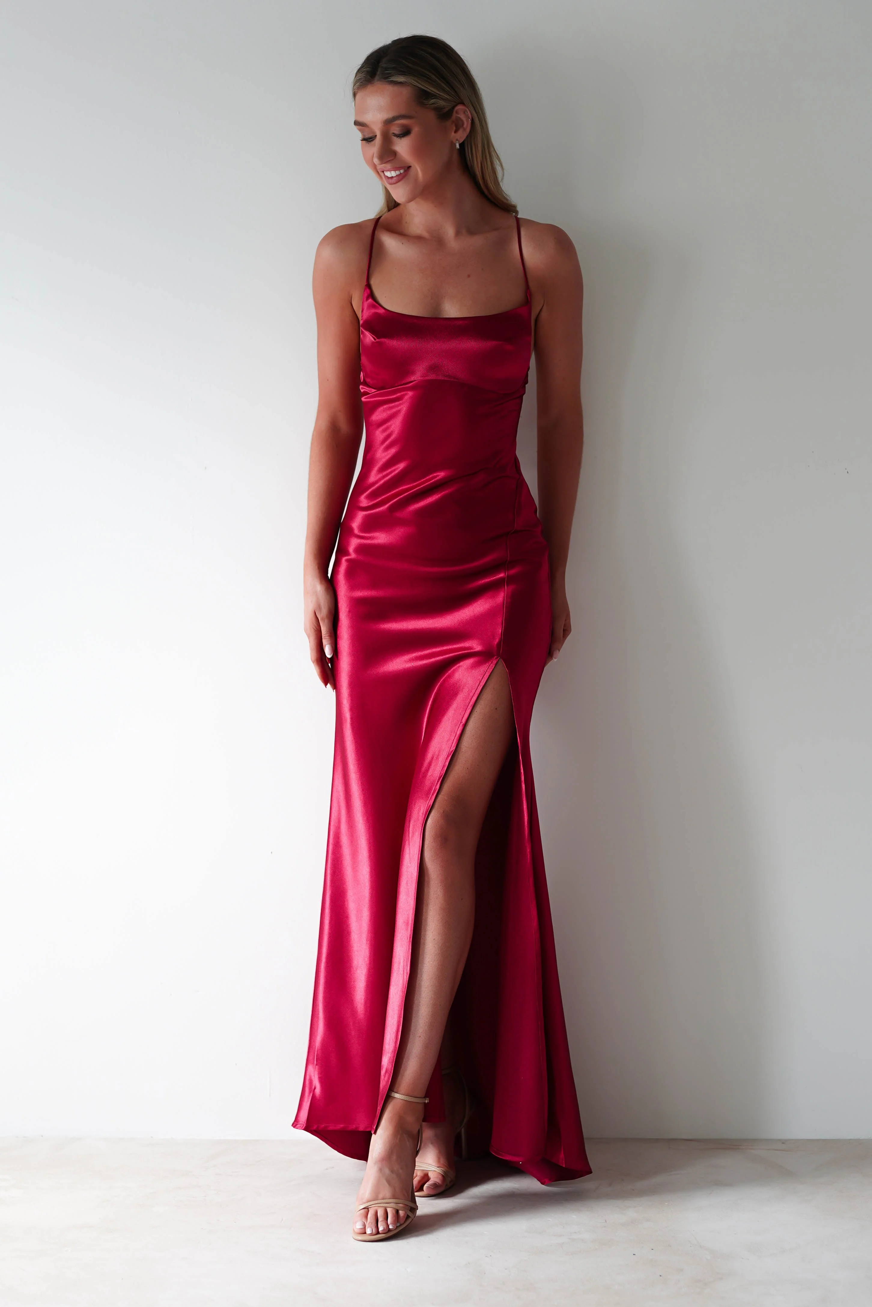 Celinee Satin Maxi Gown | Red - Image 9