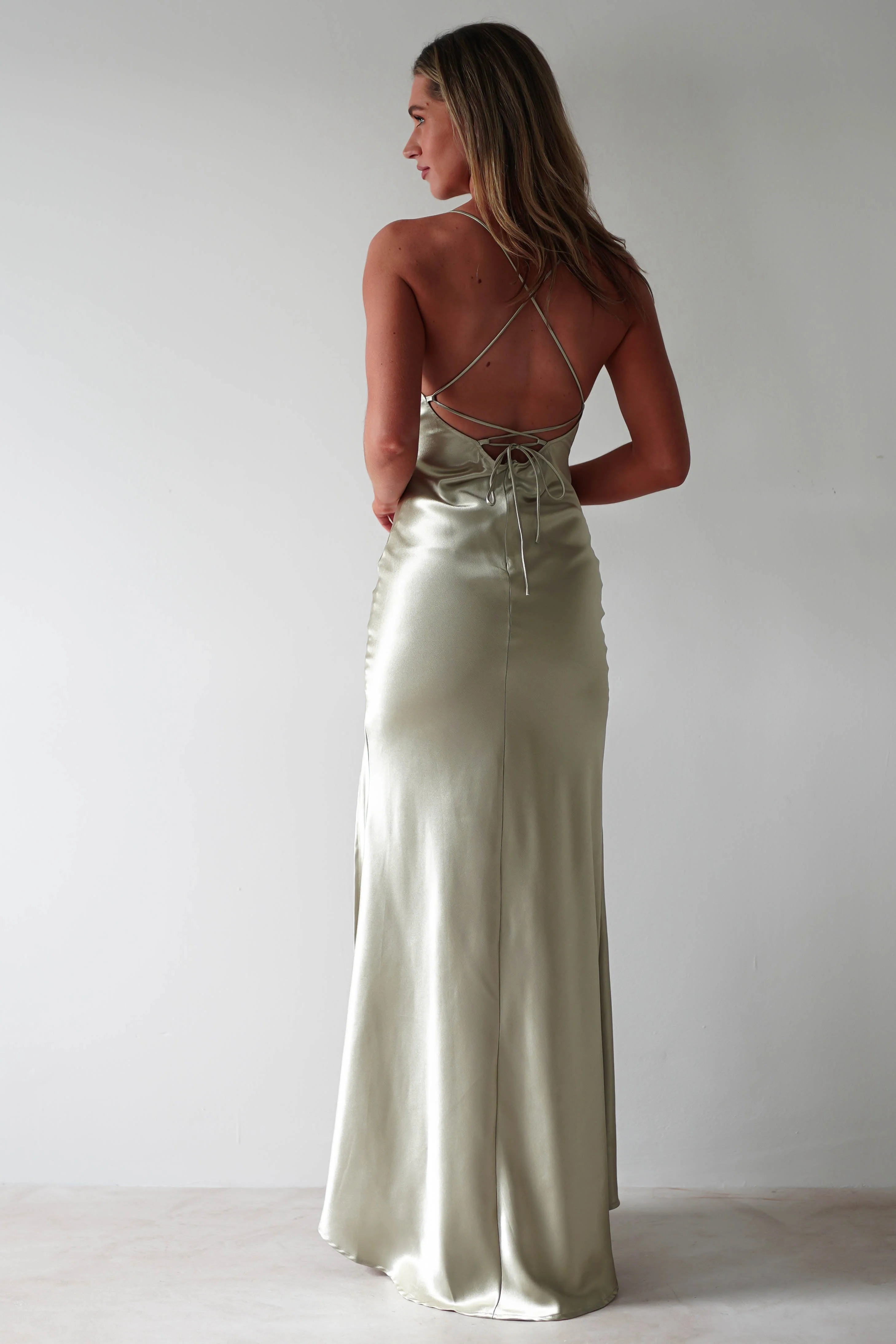 Celinee Satin Maxi Gown | Sage - Image 10