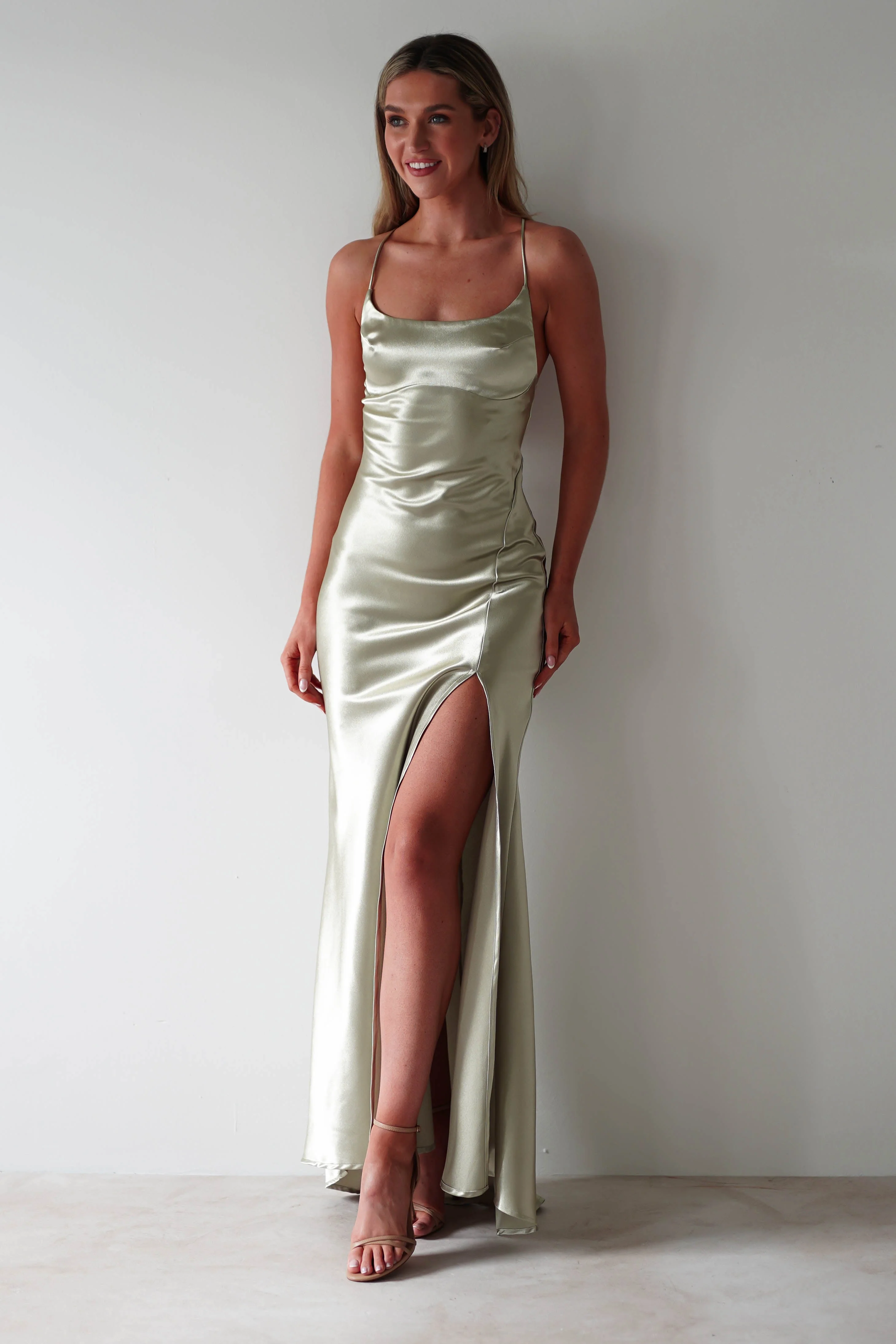Celinee Satin Maxi Gown | Sage - Image 12