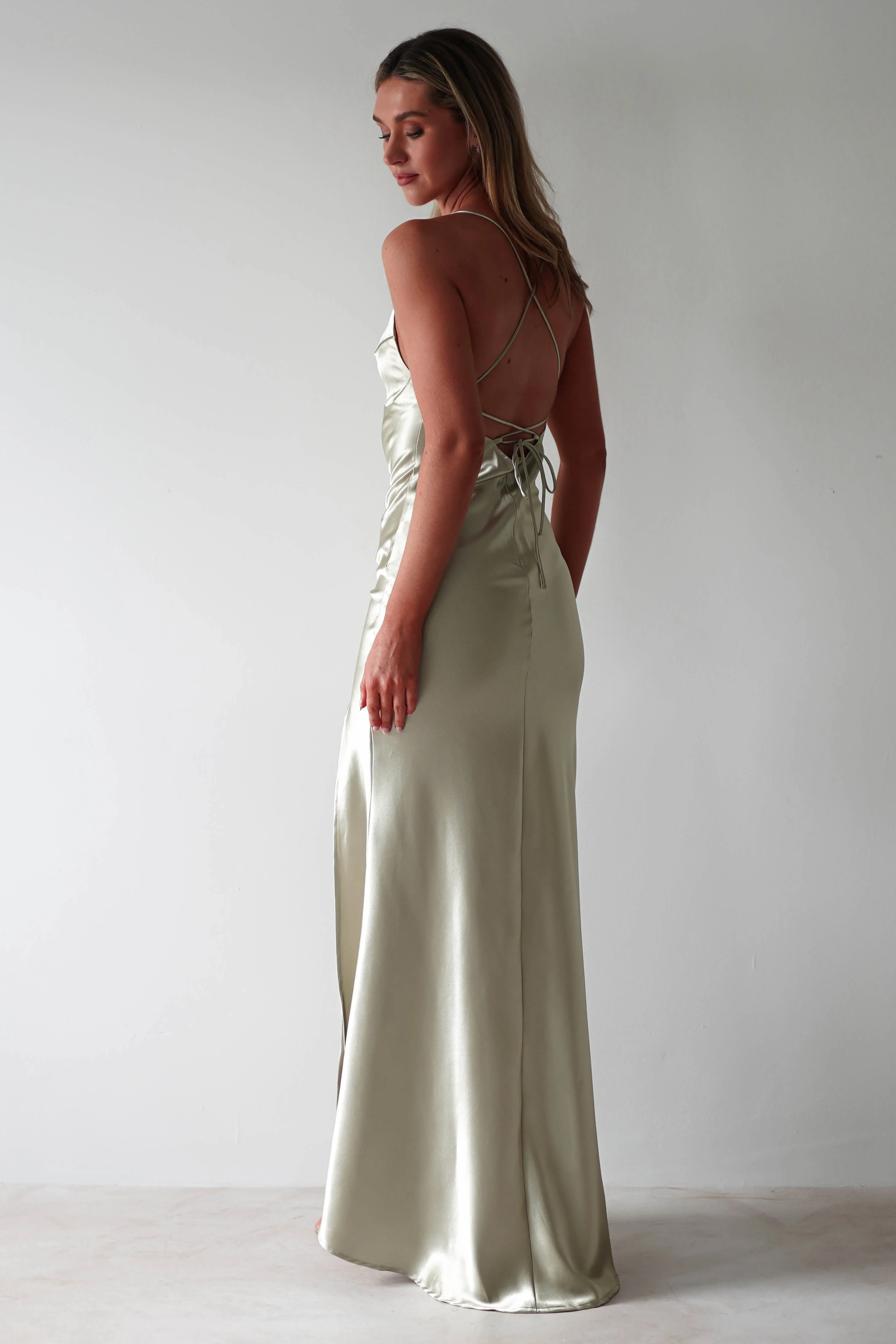 Celinee Satin Maxi Gown | Sage - Image 3
