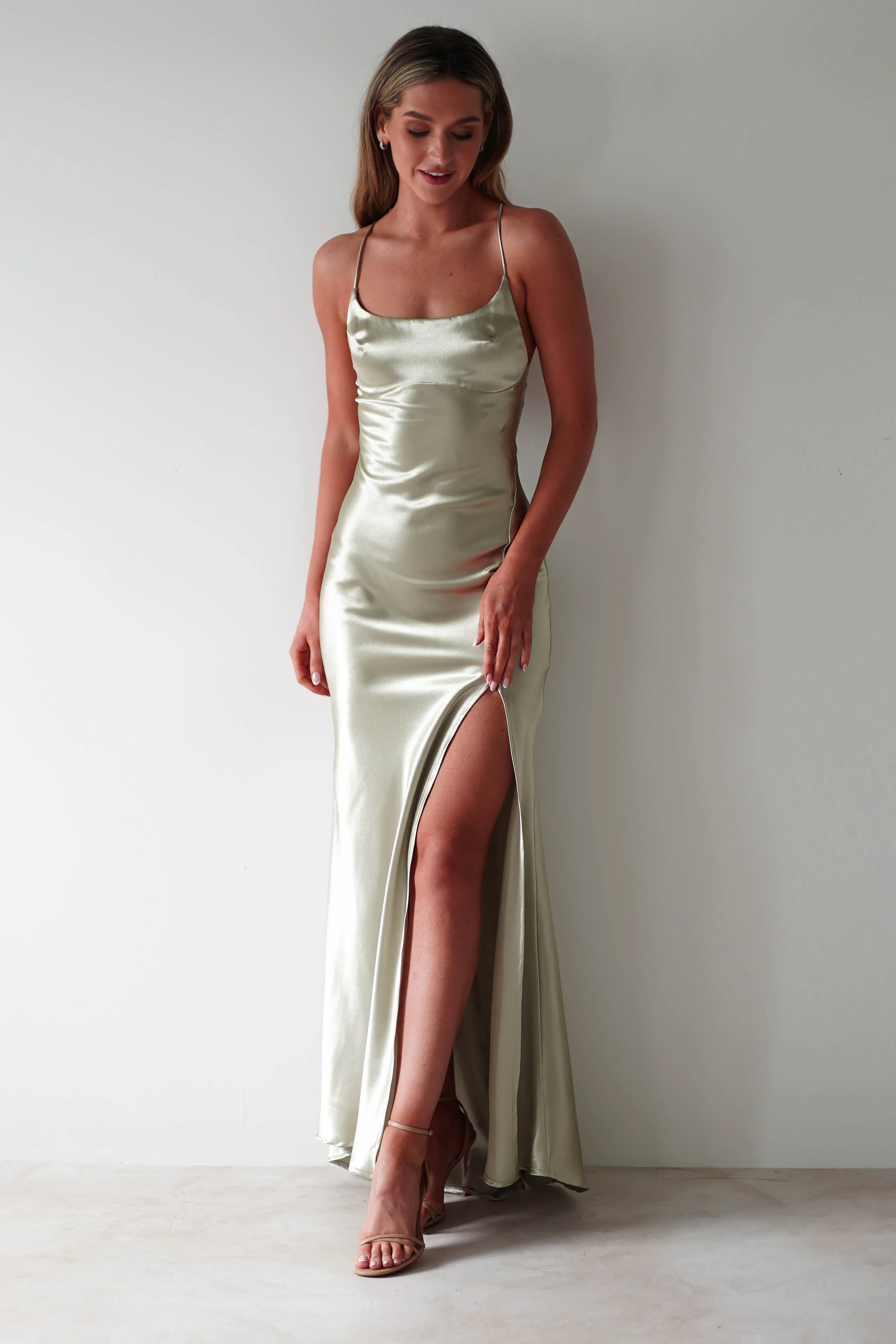 Celinee Satin Maxi Gown | Sage - Image 5