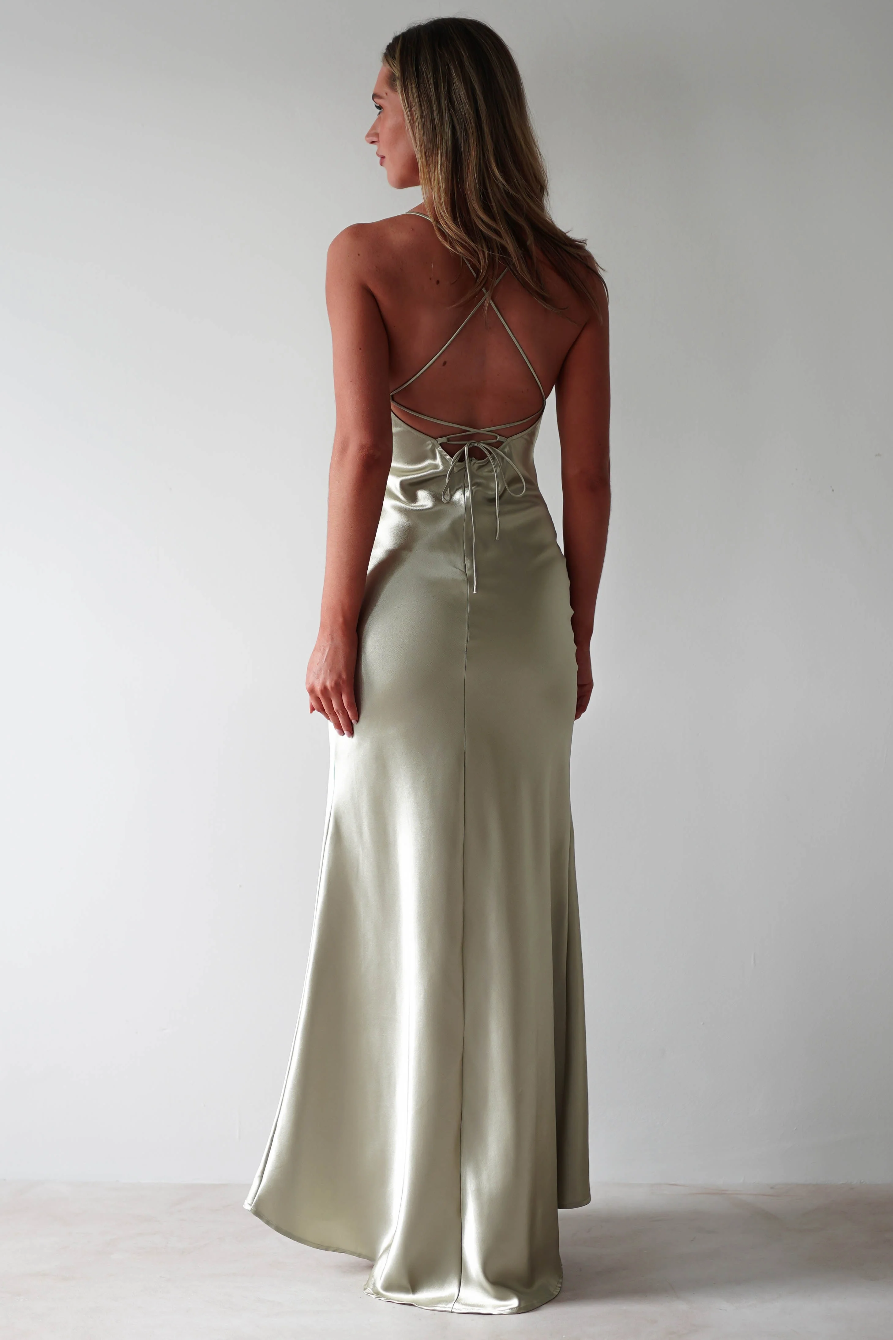 Celinee Satin Maxi Gown | Sage - Image 9