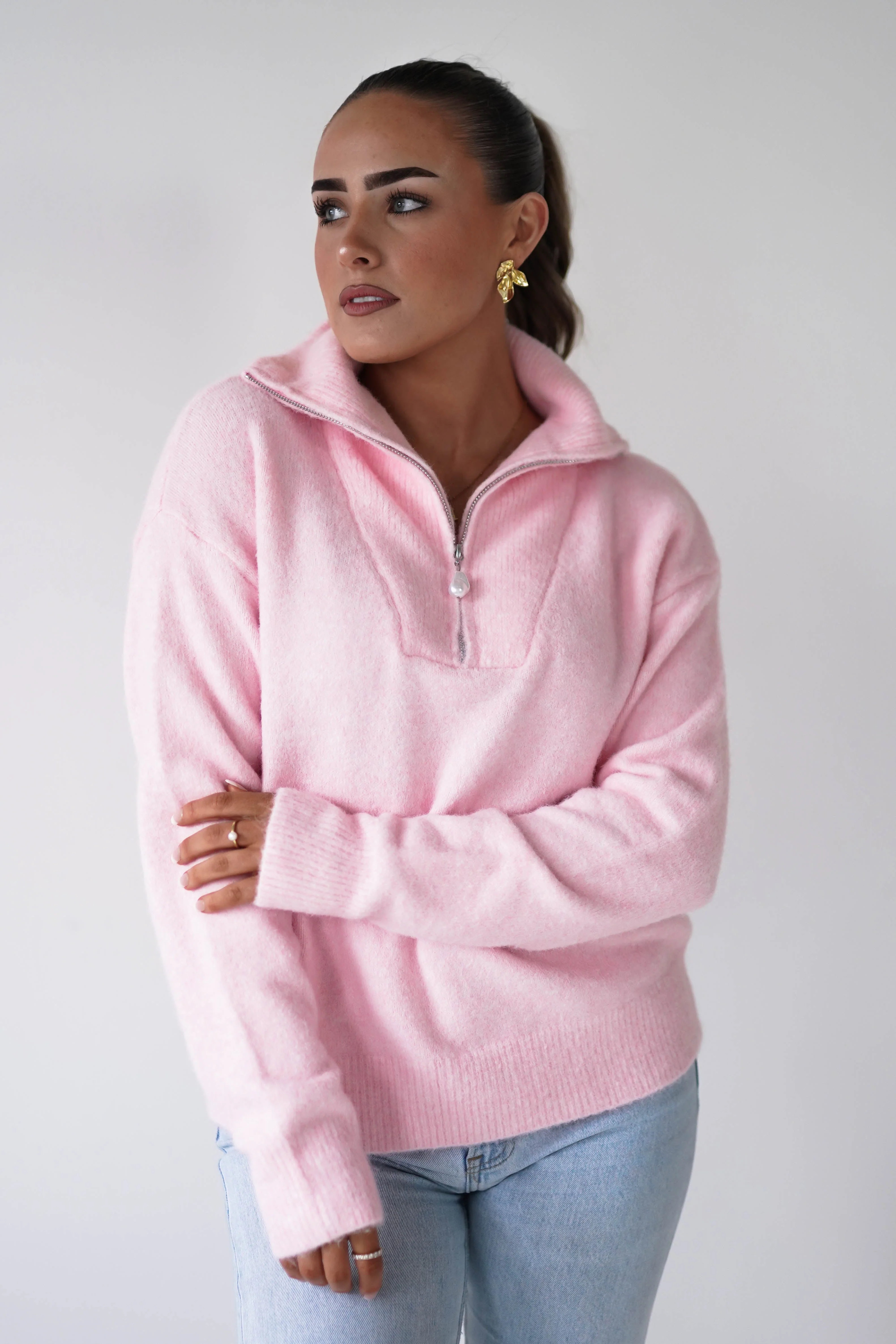 Chaney Half Pink Zip Jumper | Pink - Image 2