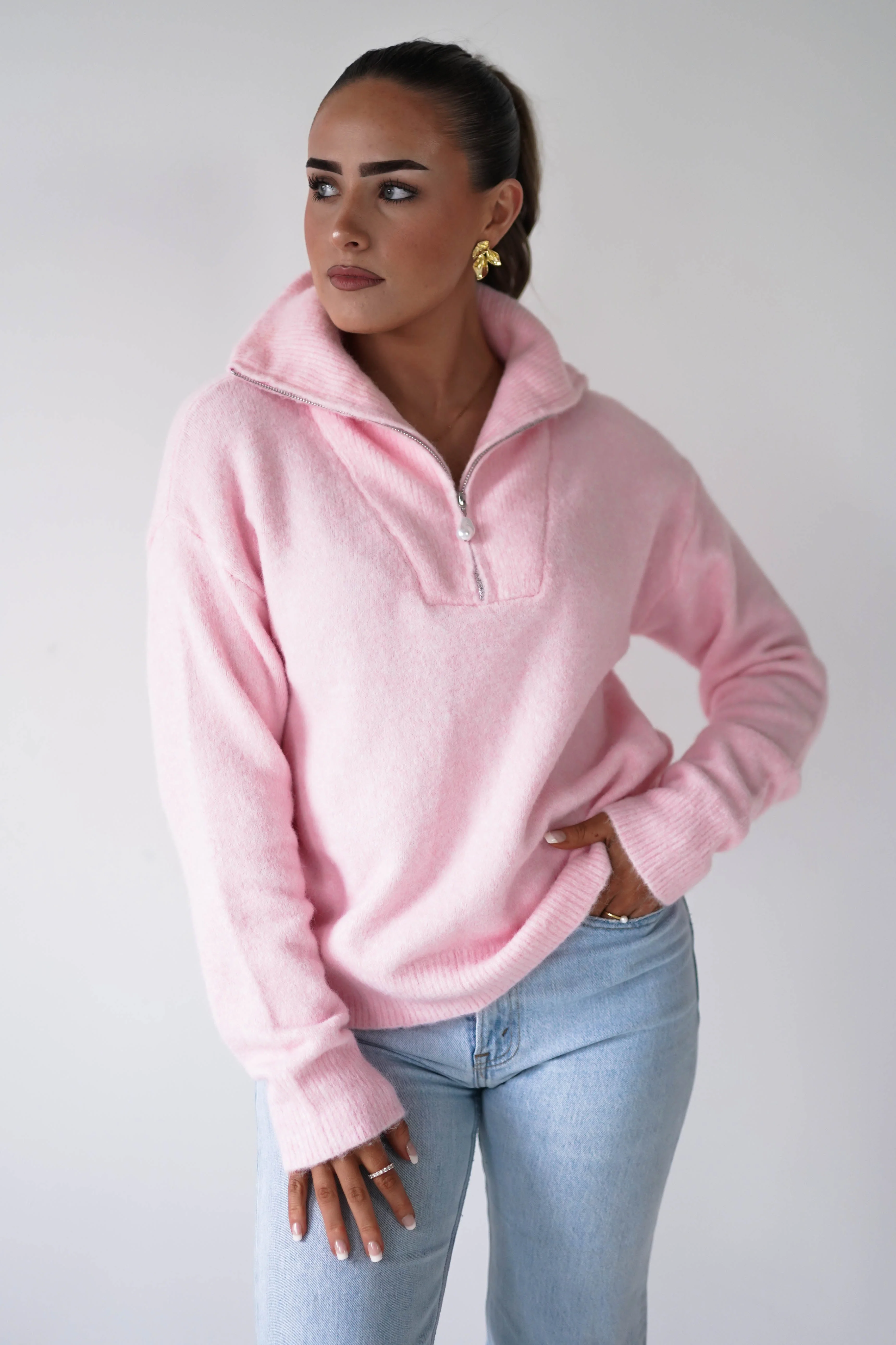 Chaney Half Pink Zip Jumper | Pink - Image 6