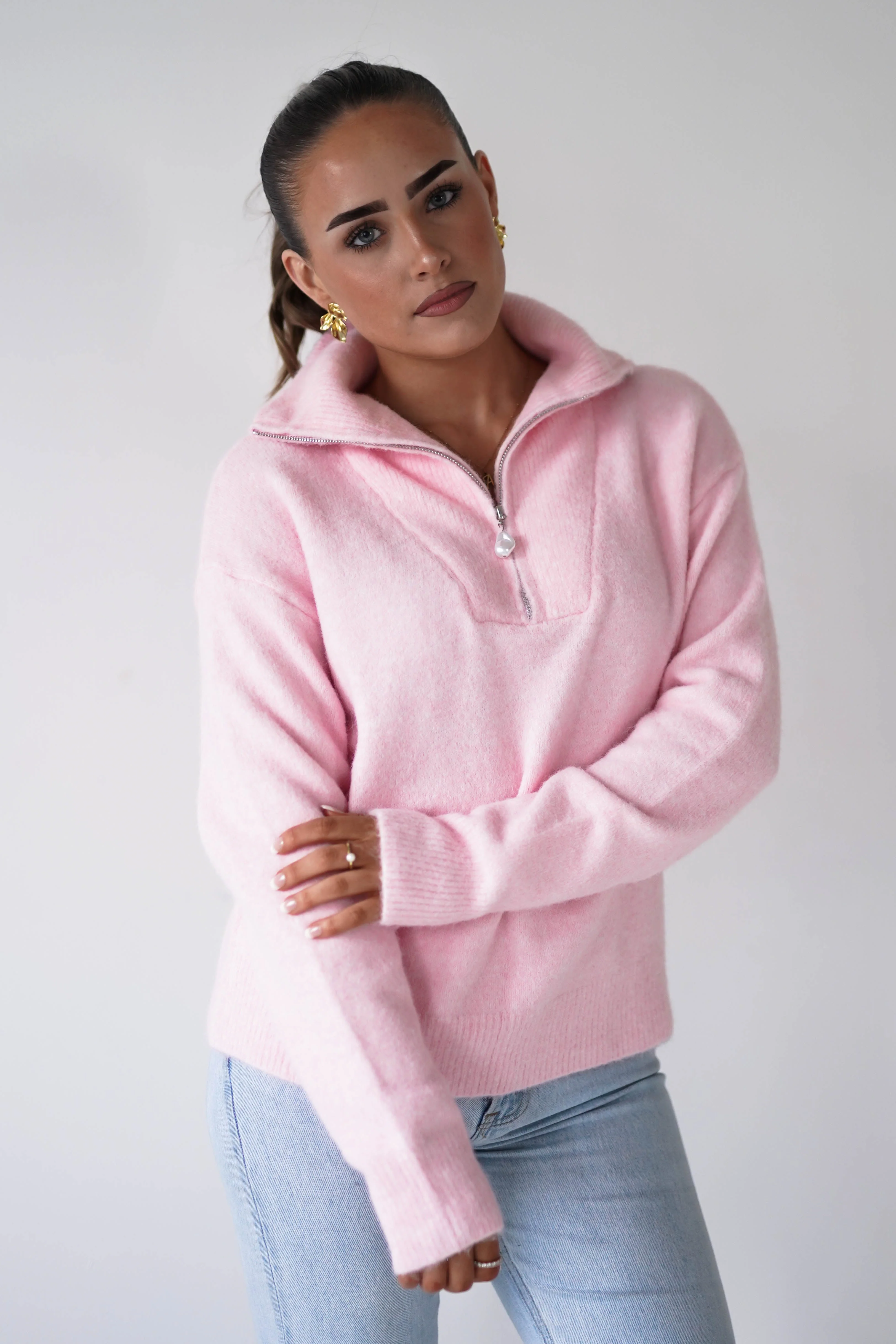 Chaney Half Pink Zip Jumper | Pink - Image 7