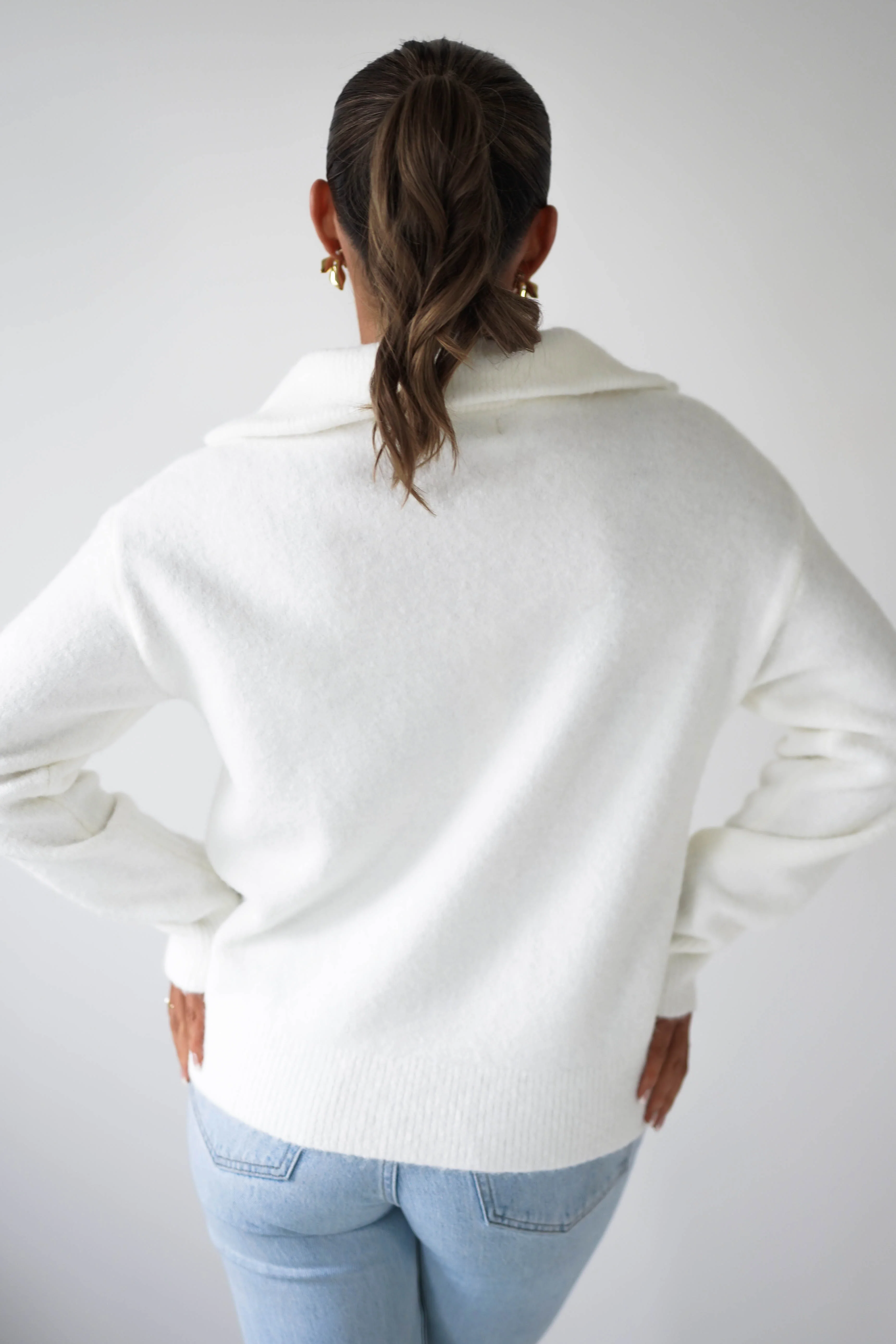 Chaney Half Pink Zip Jumper | White - Image 3
