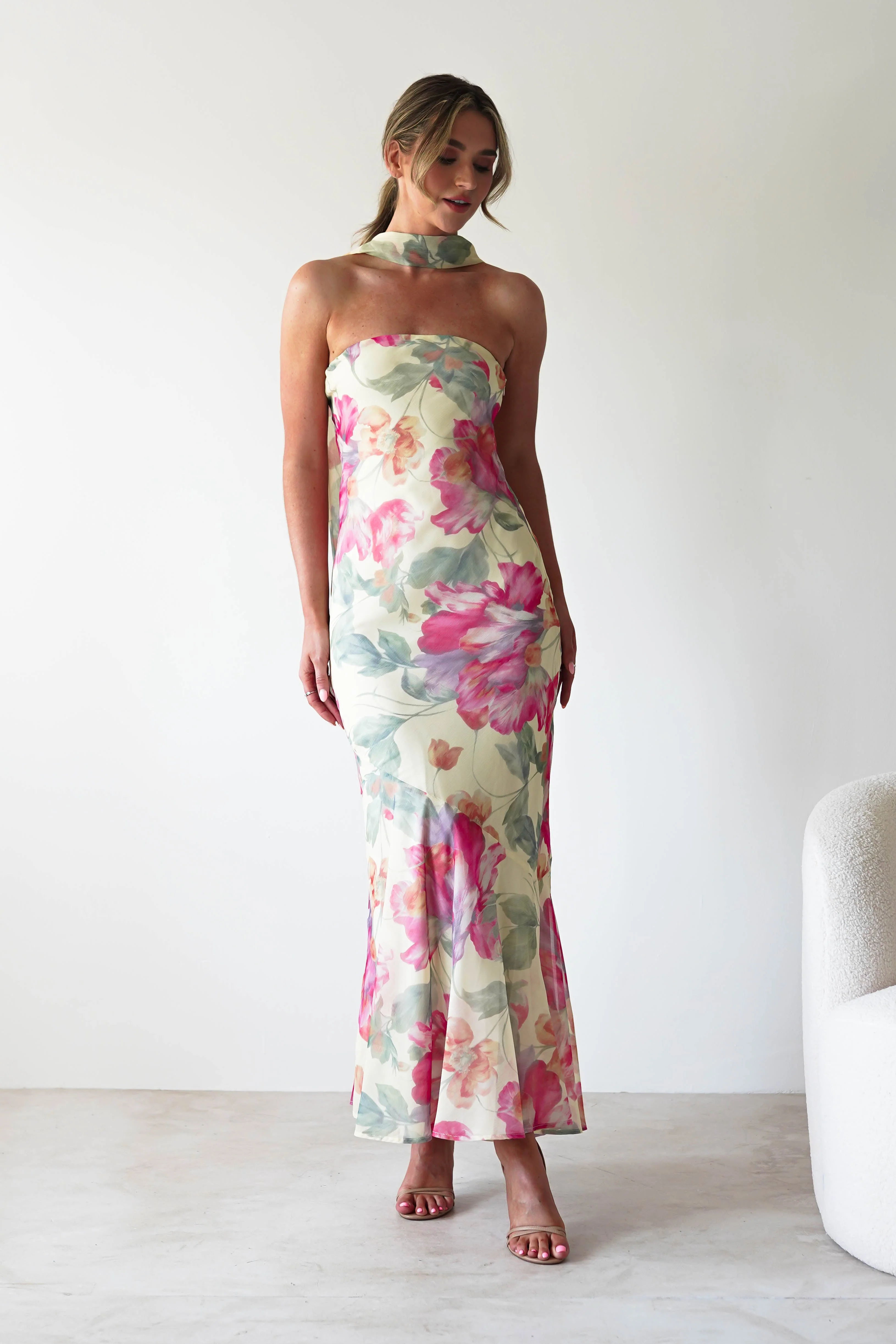 Charlene Floral Chiffon Maxi Dress | Yellow Print - Image 5