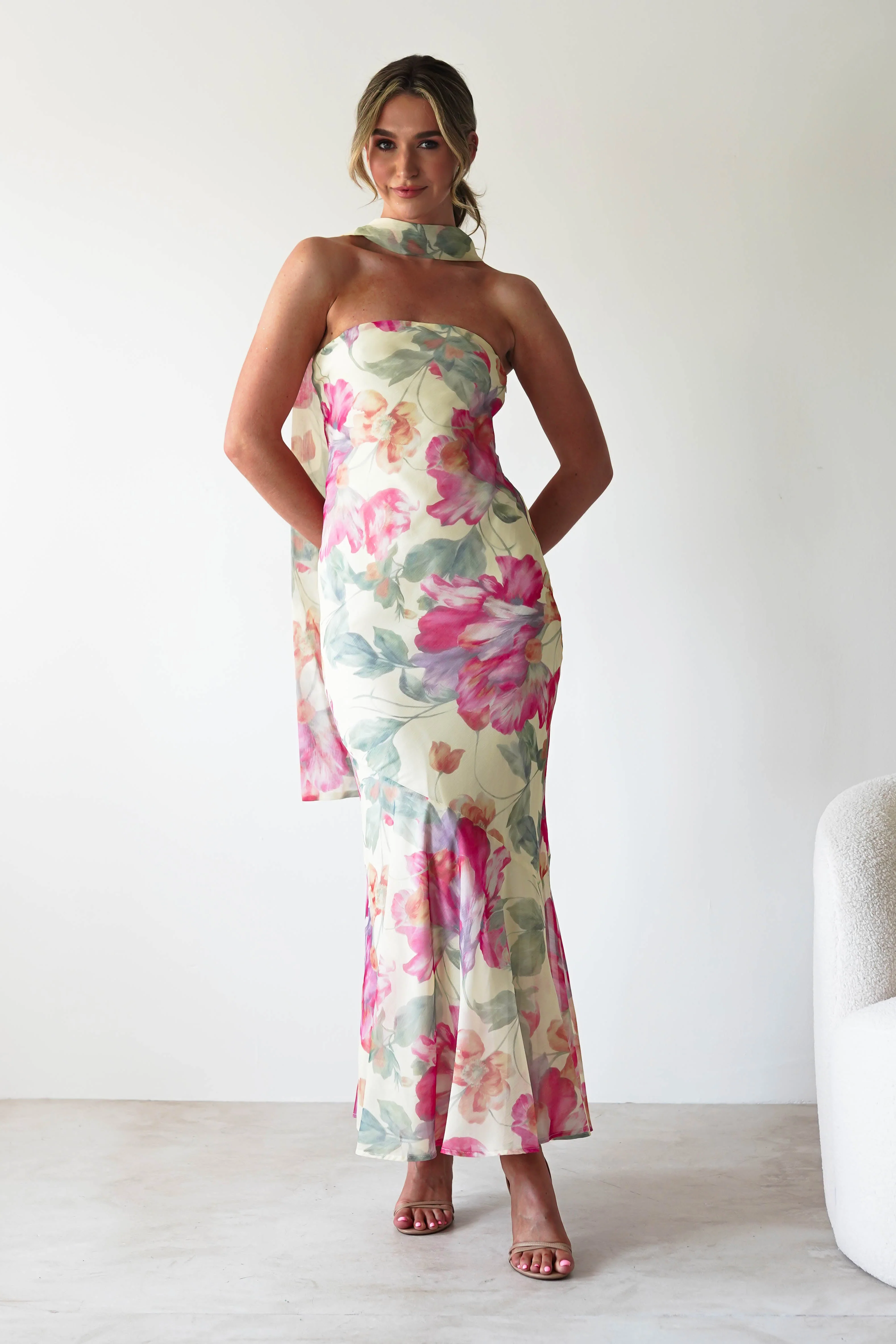 Charlene Floral Chiffon Maxi Dress | Yellow Print - Image 6