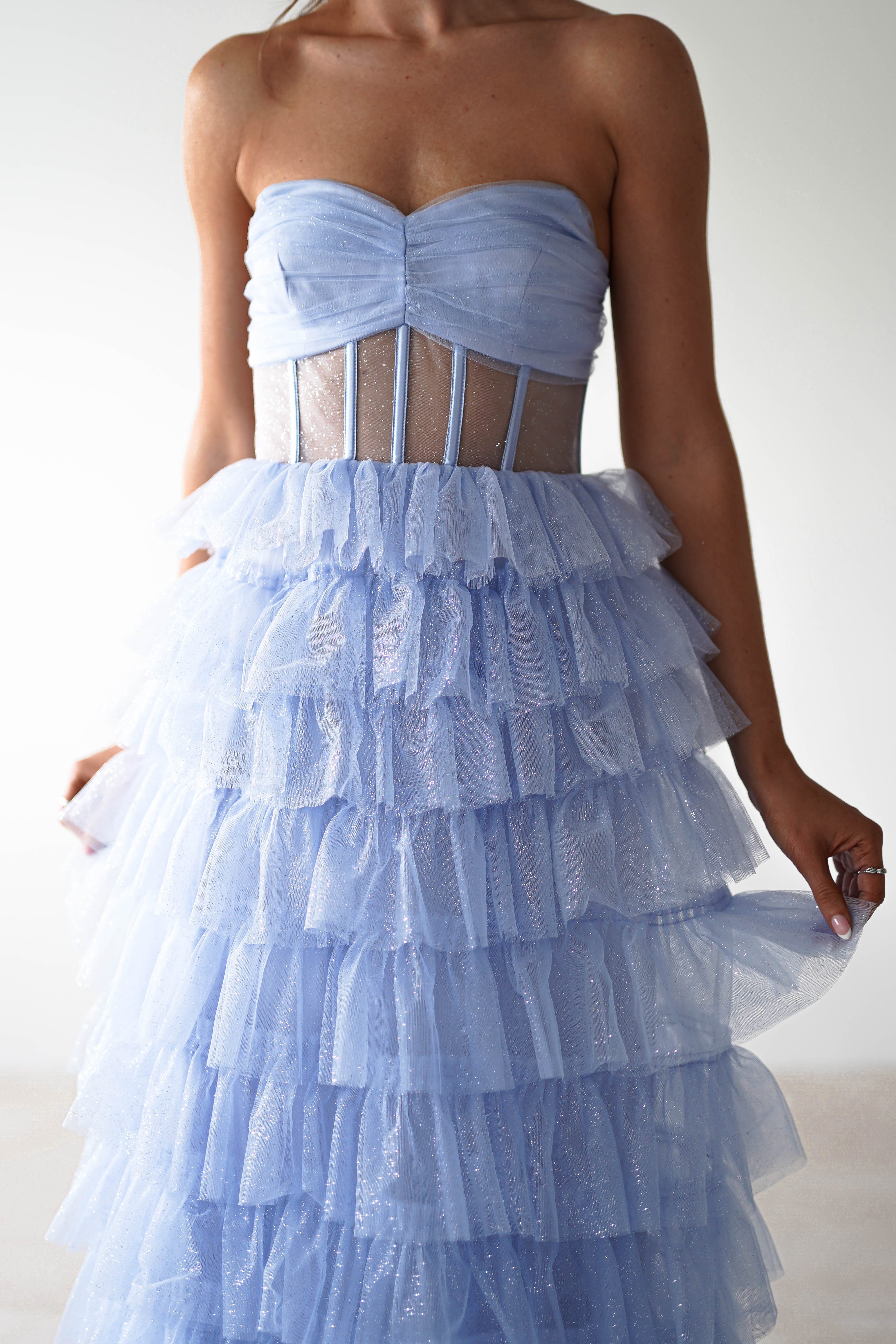Claudette Ruffle Glitter Maxi Dress | Blue - Image 5