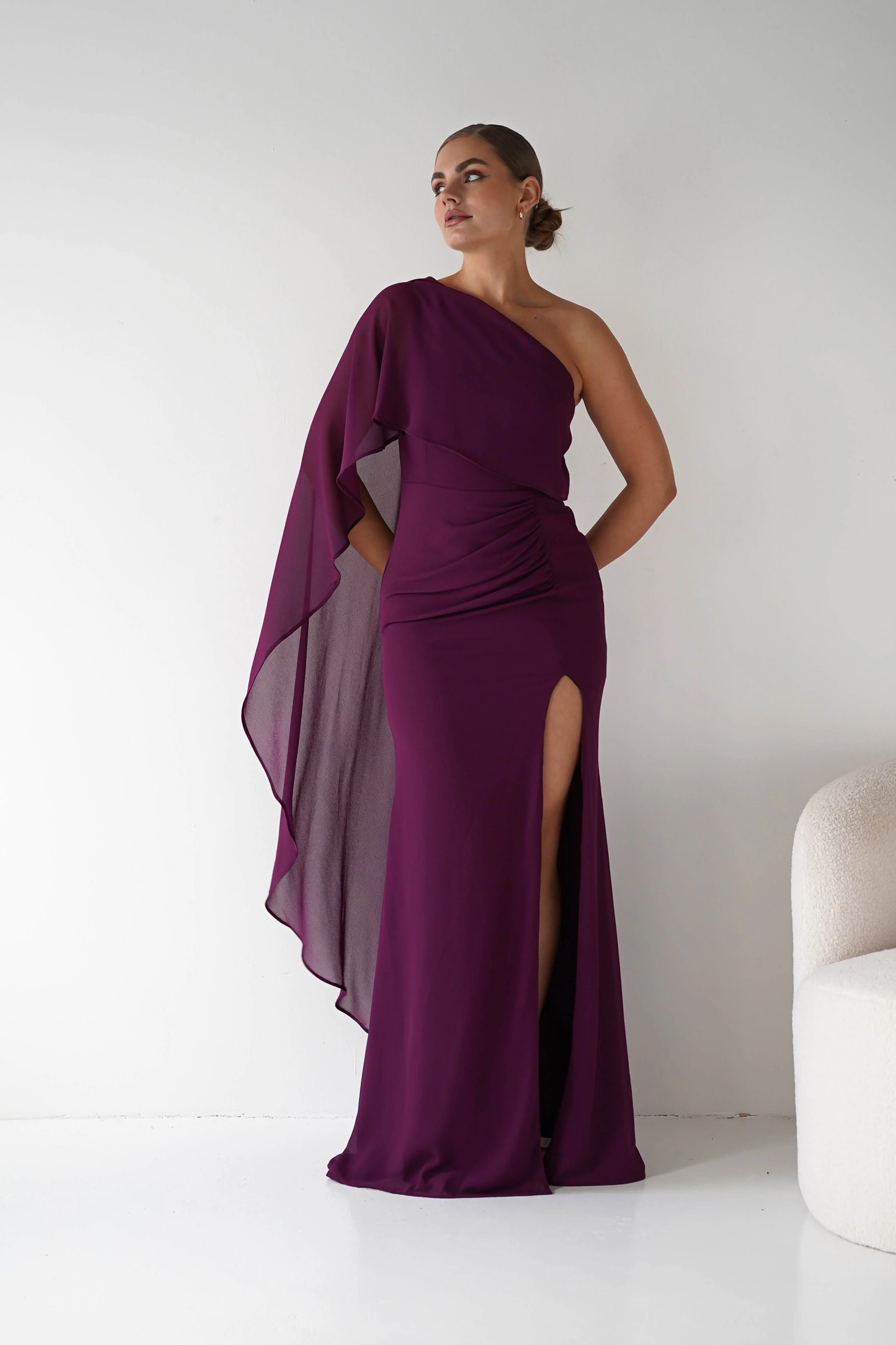 Criselda One Shoulder Chiffon Maxi Dress | Plum - Image 5