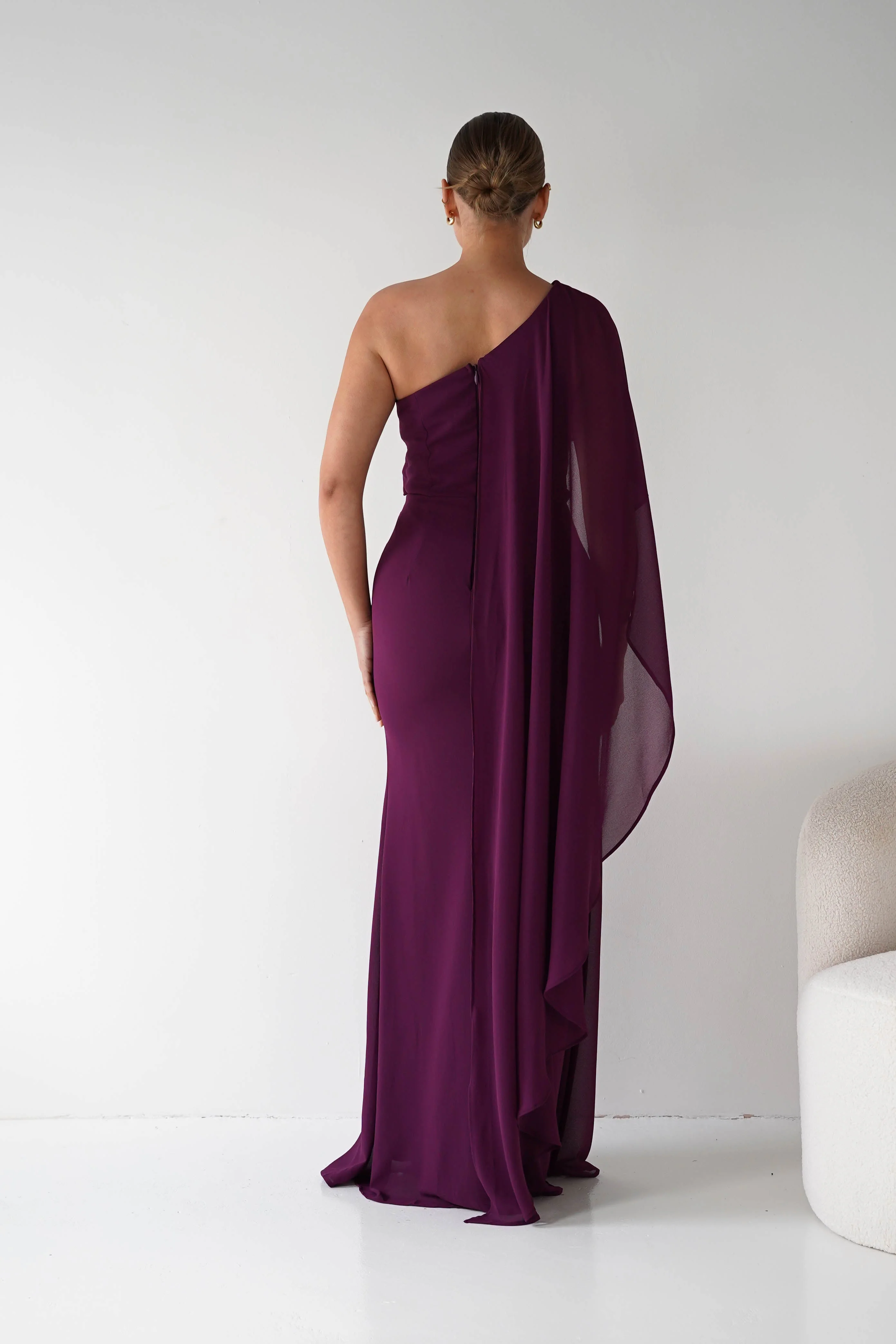 Criselda One Shoulder Chiffon Maxi Dress | Plum - Image 8