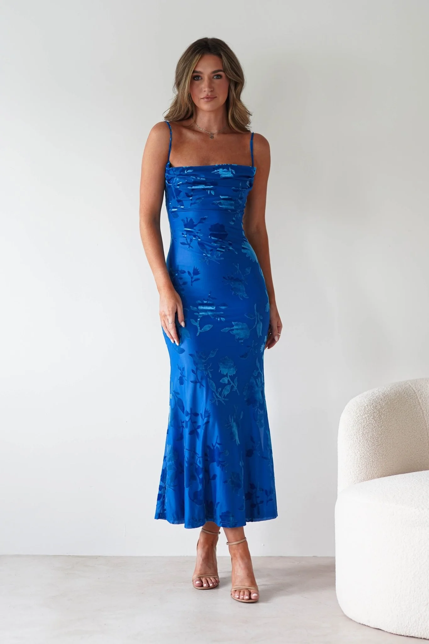 Dahlia Floral Jacquard Maxi Dress | Royal Blue - Image 3
