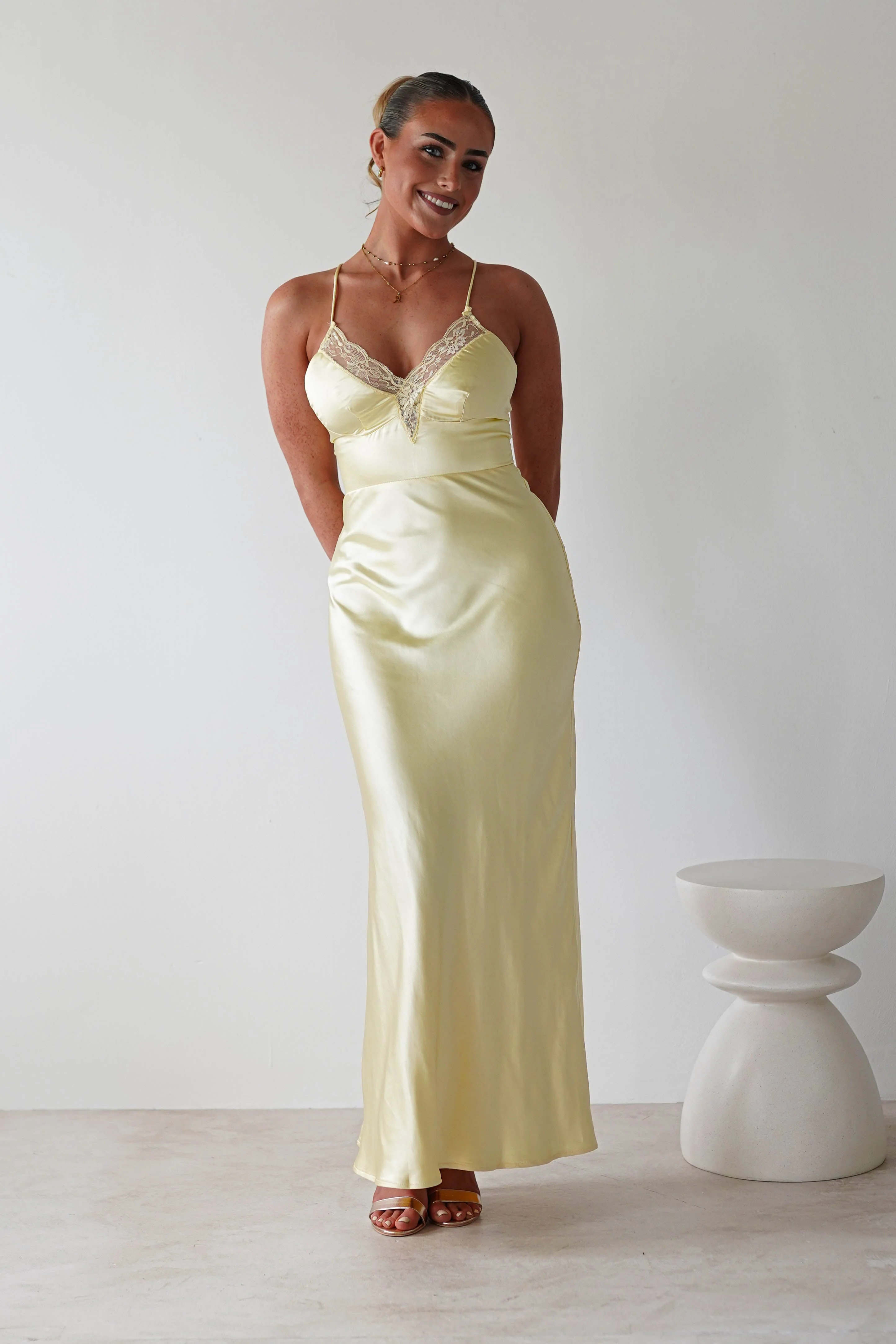 Dawn Soft Satin Maxi Dress | Yellow - Image 2