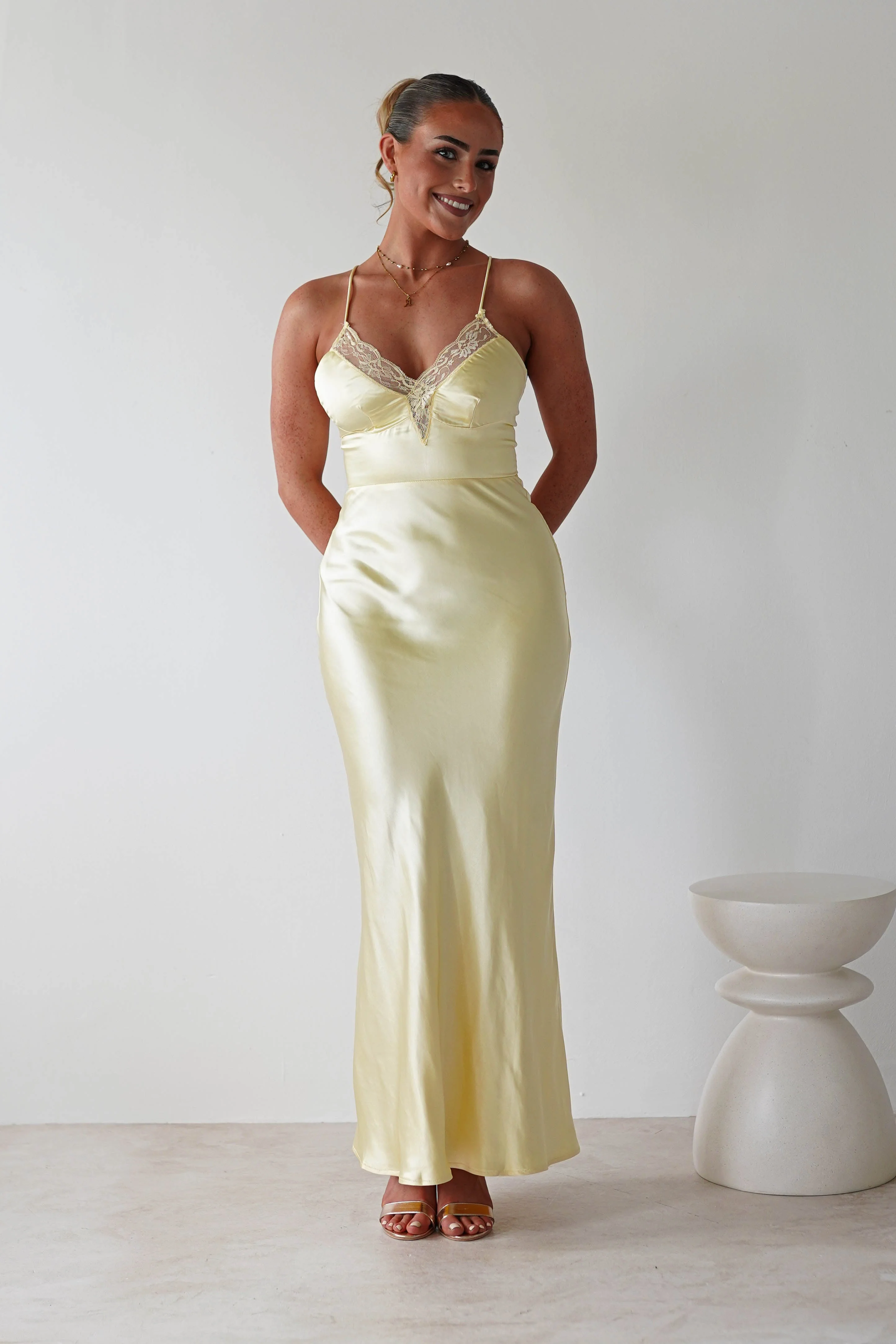 Dawn Soft Satin Maxi Dress | Yellow - Image 7