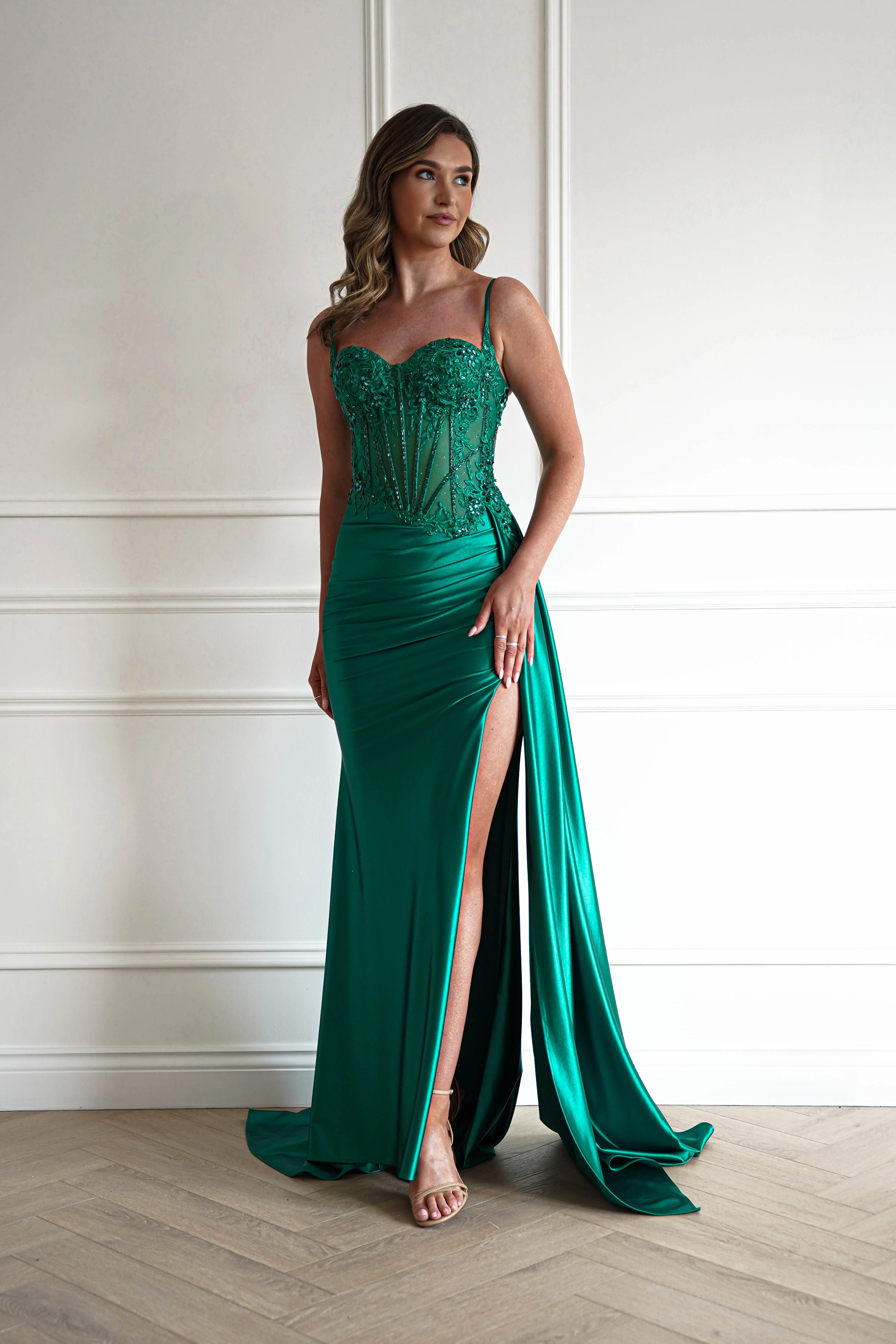 Diva Embellished Corset Gown | Emerald Green