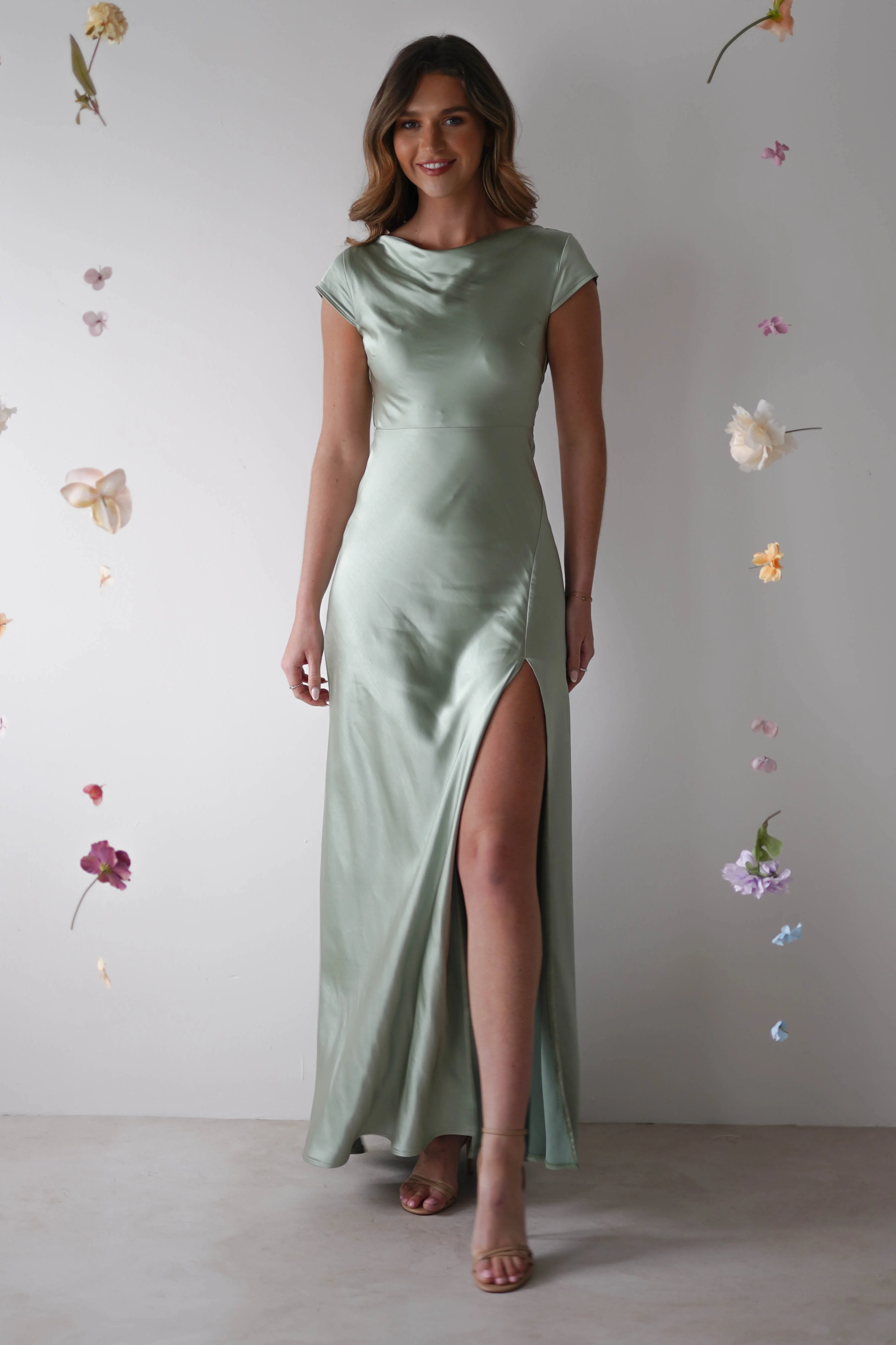 Ramona Soft Satin Maxi Dress | Sage - Image 3