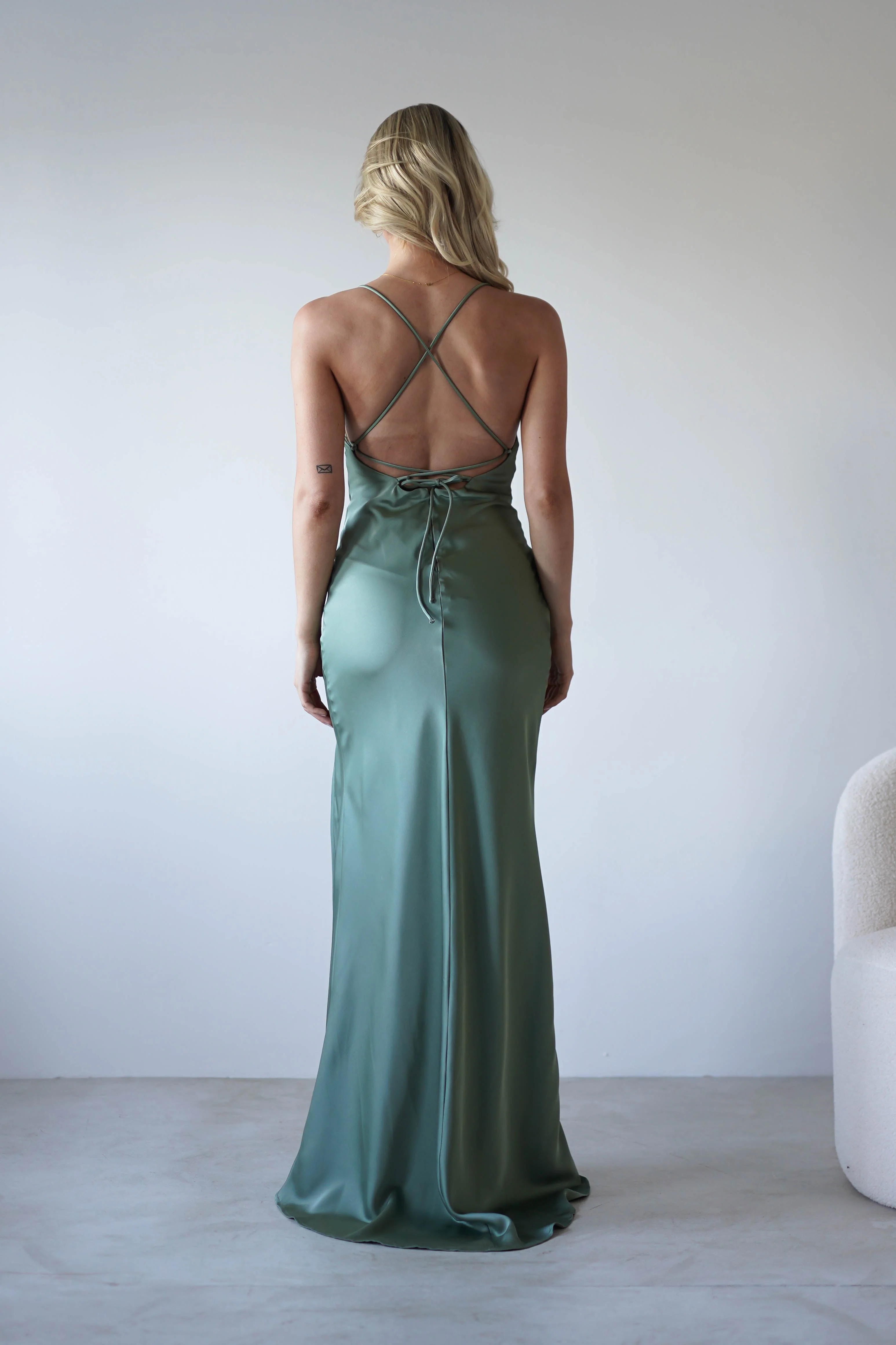 Elsa Matte Satin Maxi Gown | Olive - Image 2