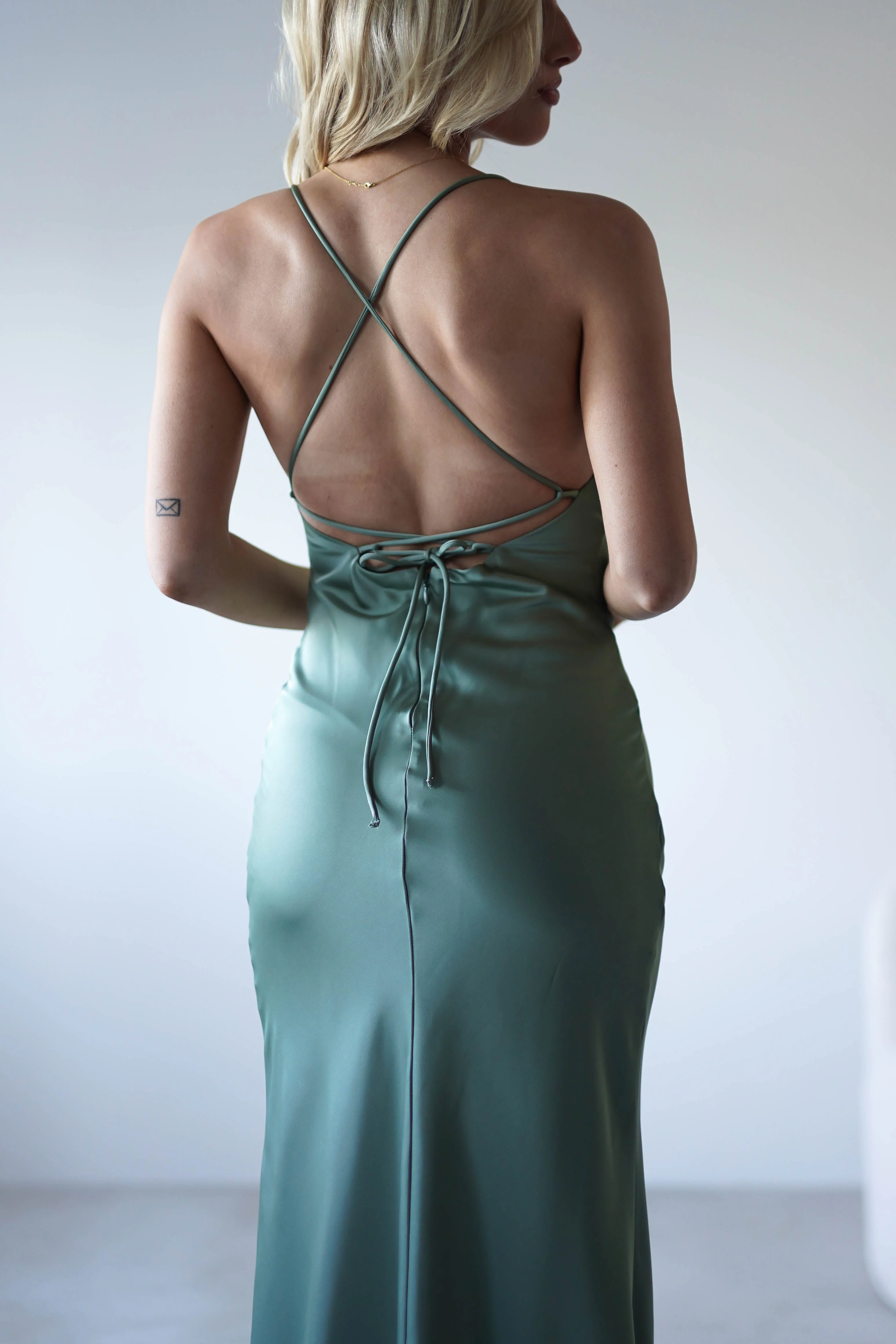 Elsa Matte Satin Maxi Gown | Olive - Image 6