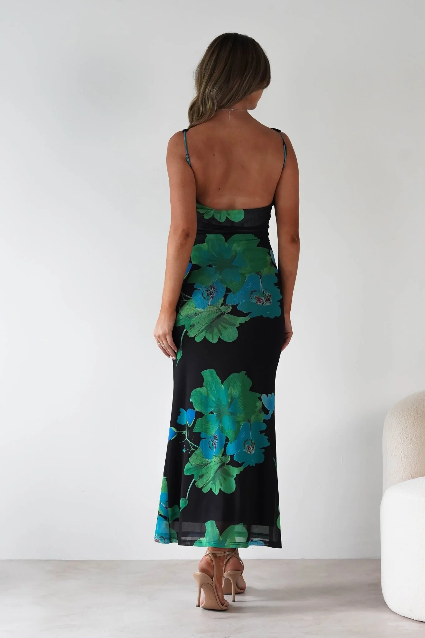 Elysia Bodycon Mesh Maxi Dress | Black/Green - Image 2