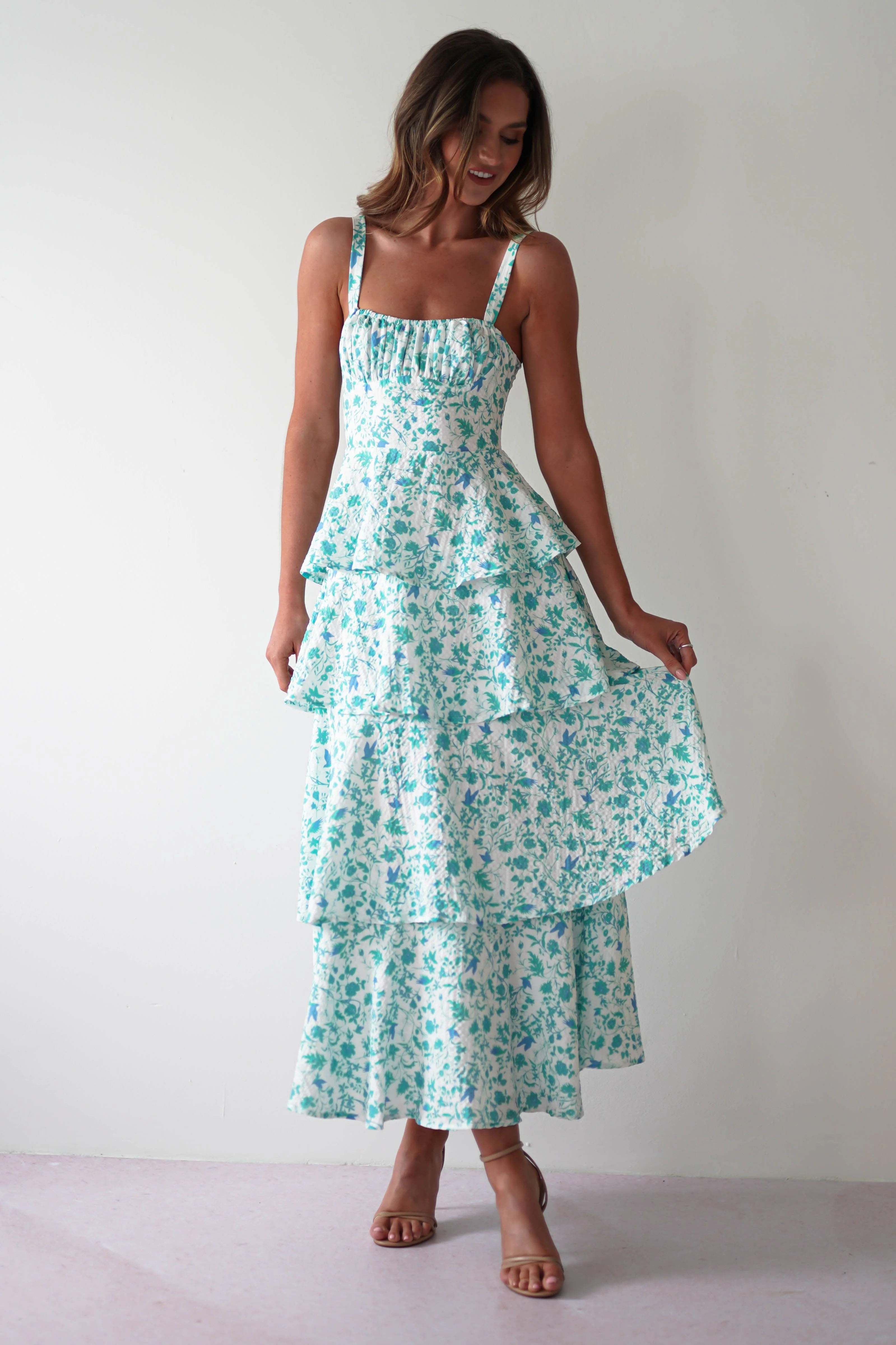 Emily Floral Ruffle Maxi Dress | Green - Image 9