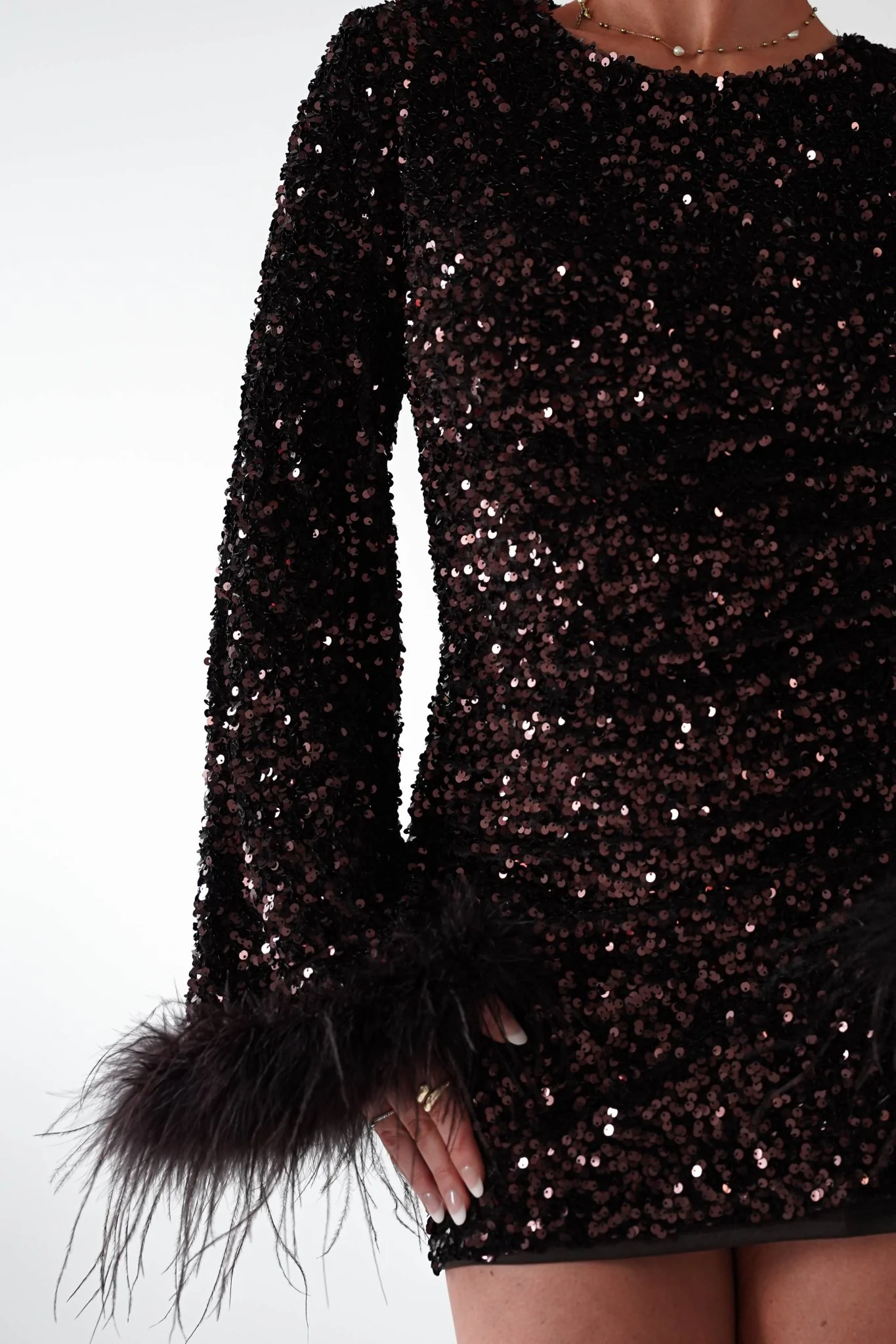 Eve Long Sleeve Sequin Mini Dress | Brown - Image 4