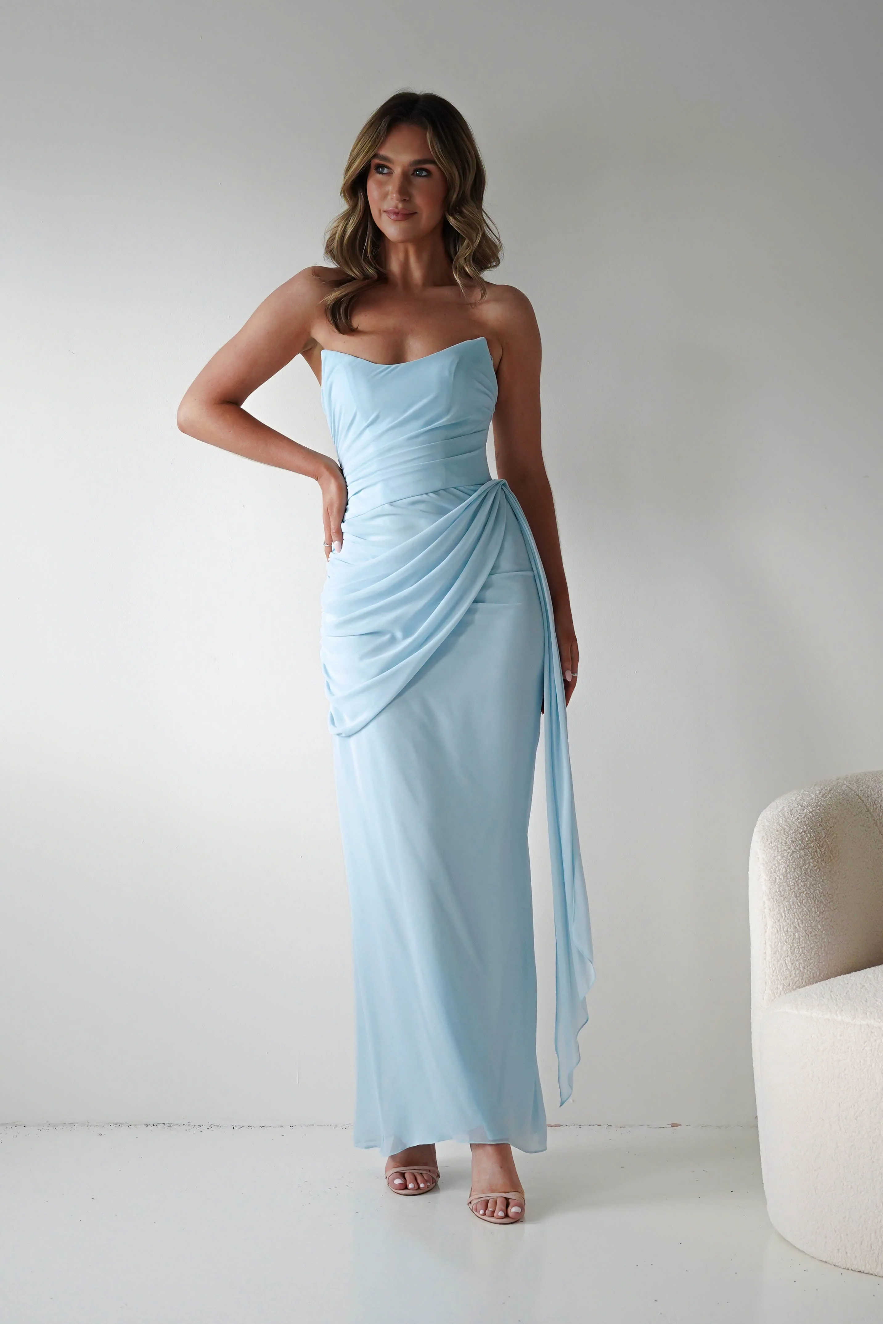 Finn Strapless Draped Maxi Dress | Blue - Image 4