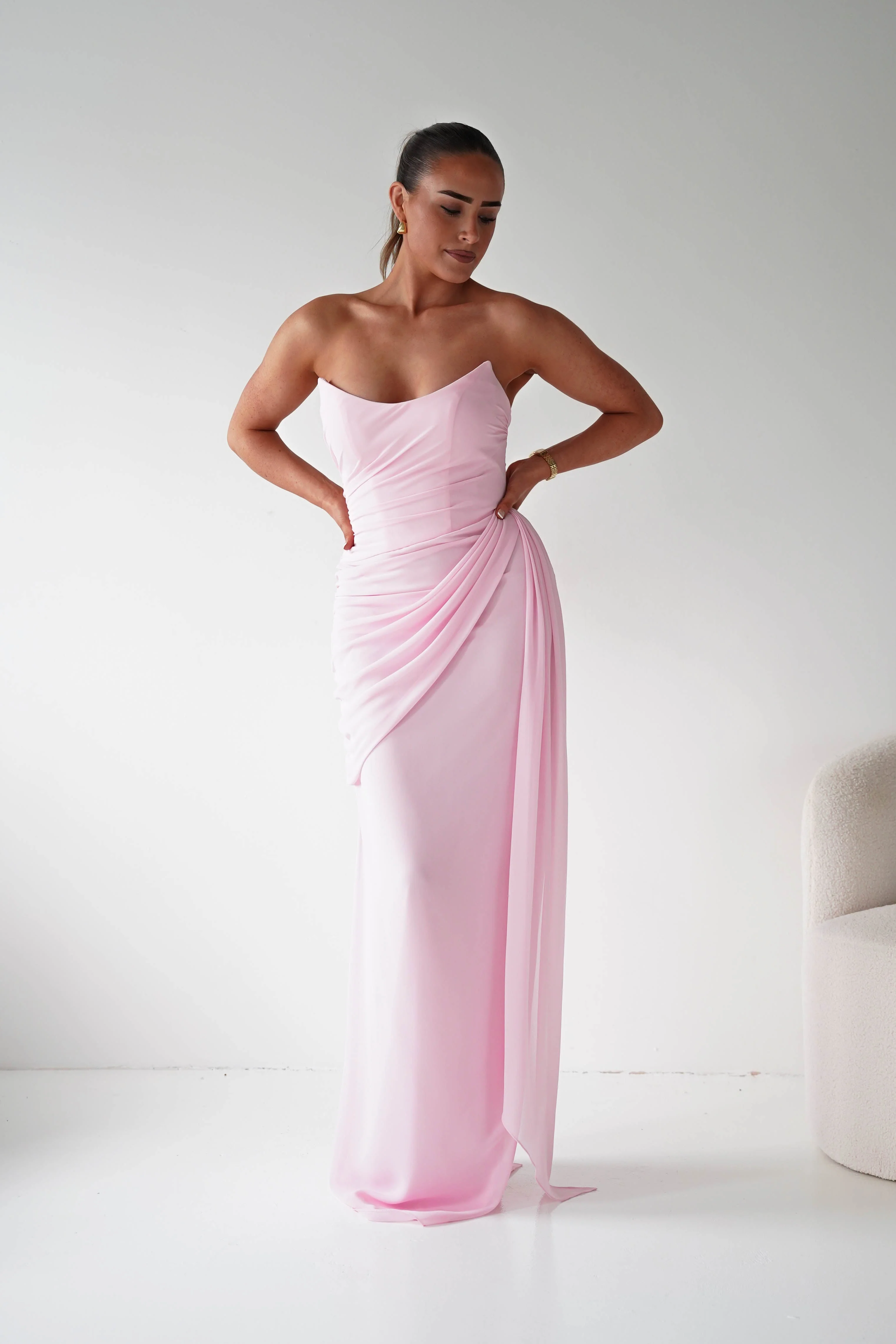 Finn Strapless Draped Maxi Dress | Pink - Image 3