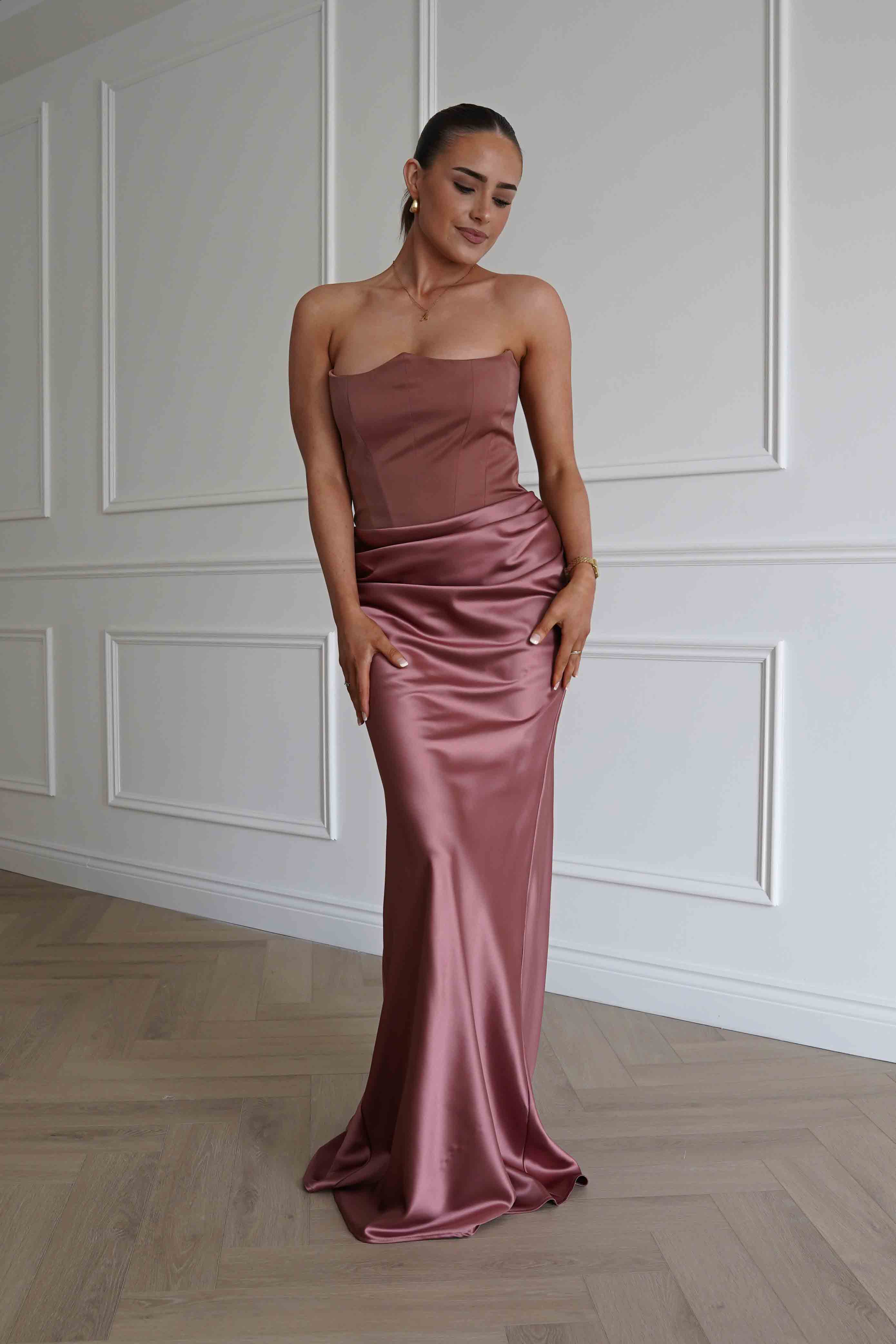 Giselle Corset Satin Maxi Dress | Rosewood - Image 6