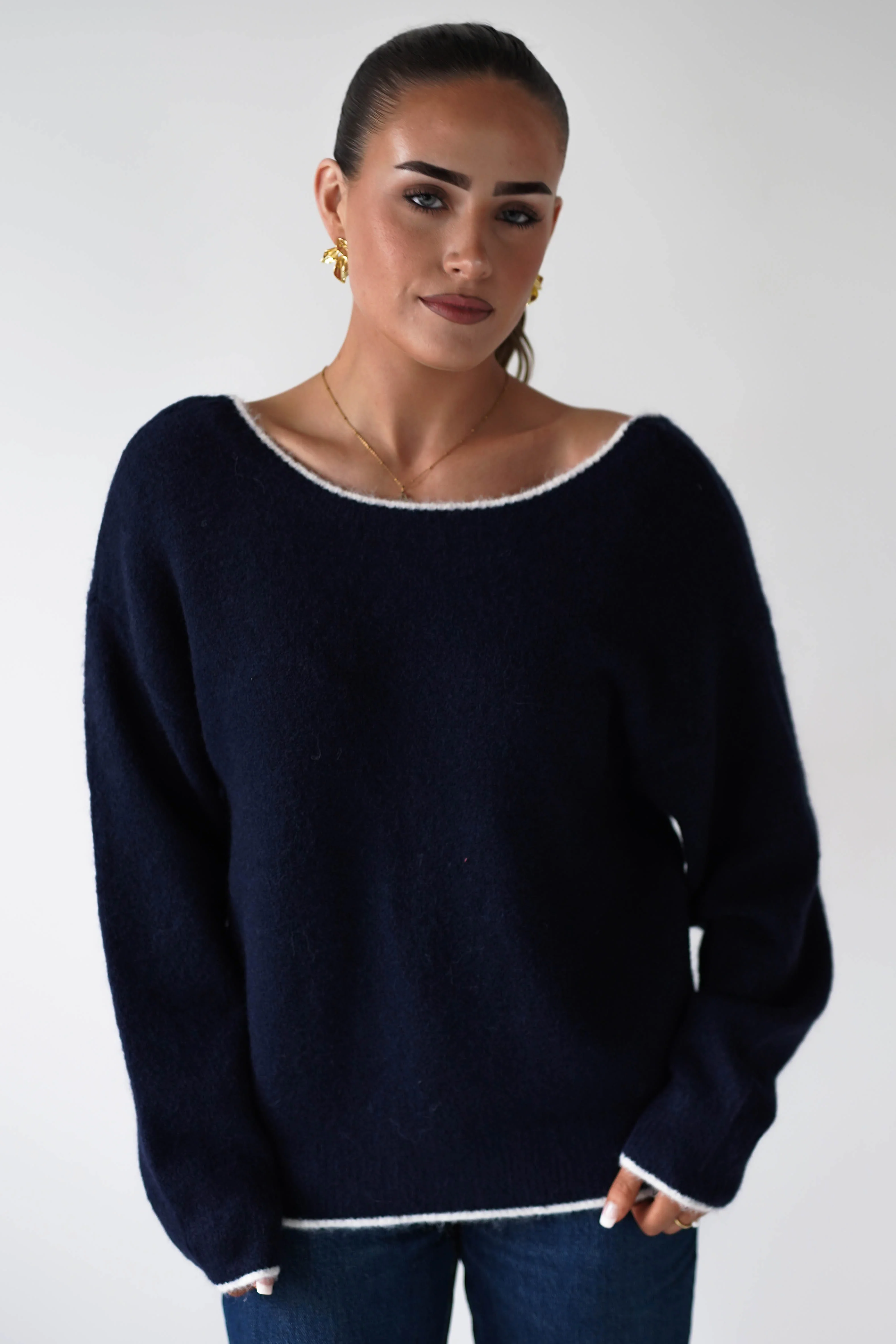Gracie Polka Dot Bow Back Knit Jumper | Brown - Image 3