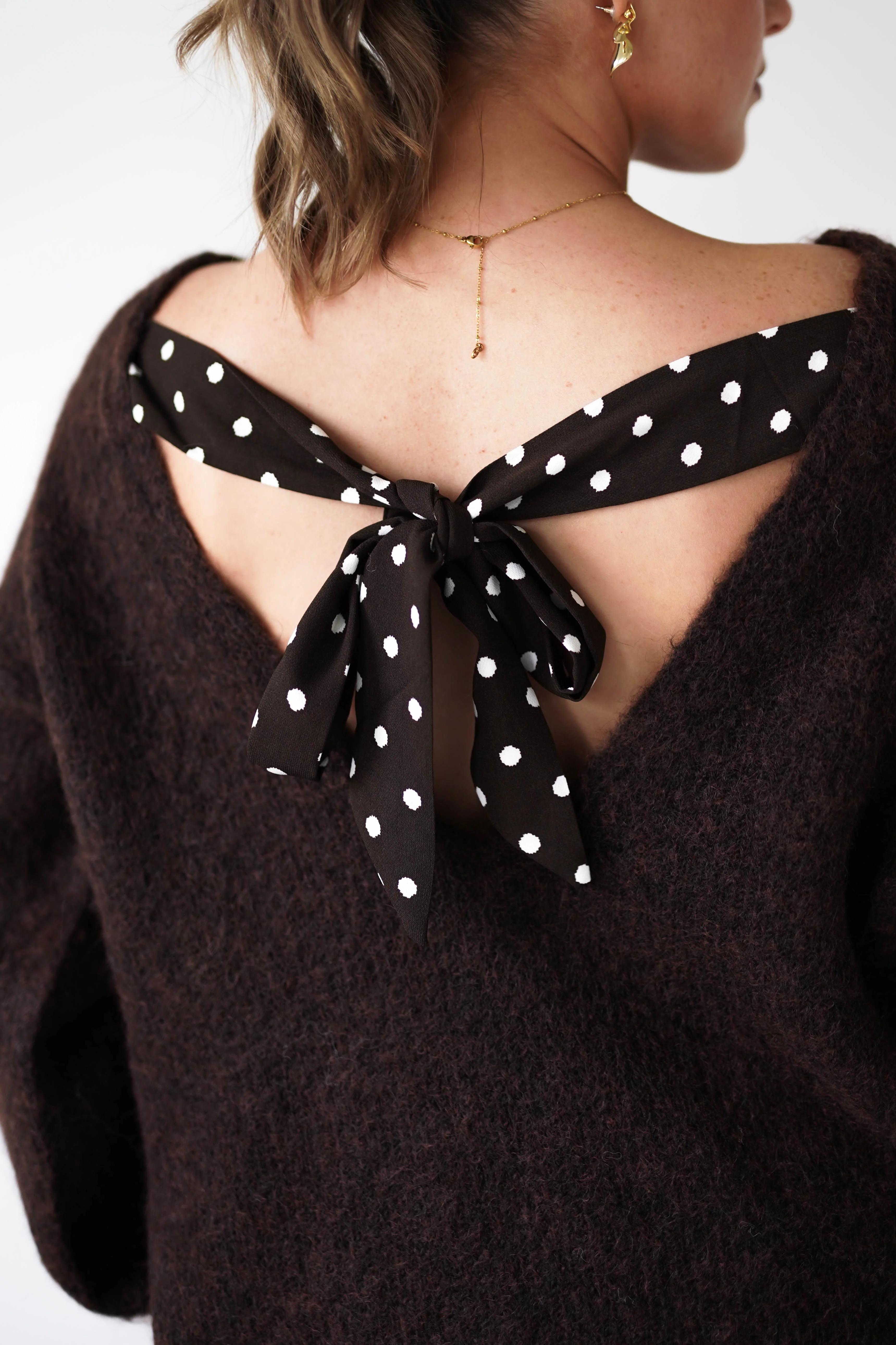 Gracie Polka Dot Bow Back Knit Jumper | Brown - Image 4
