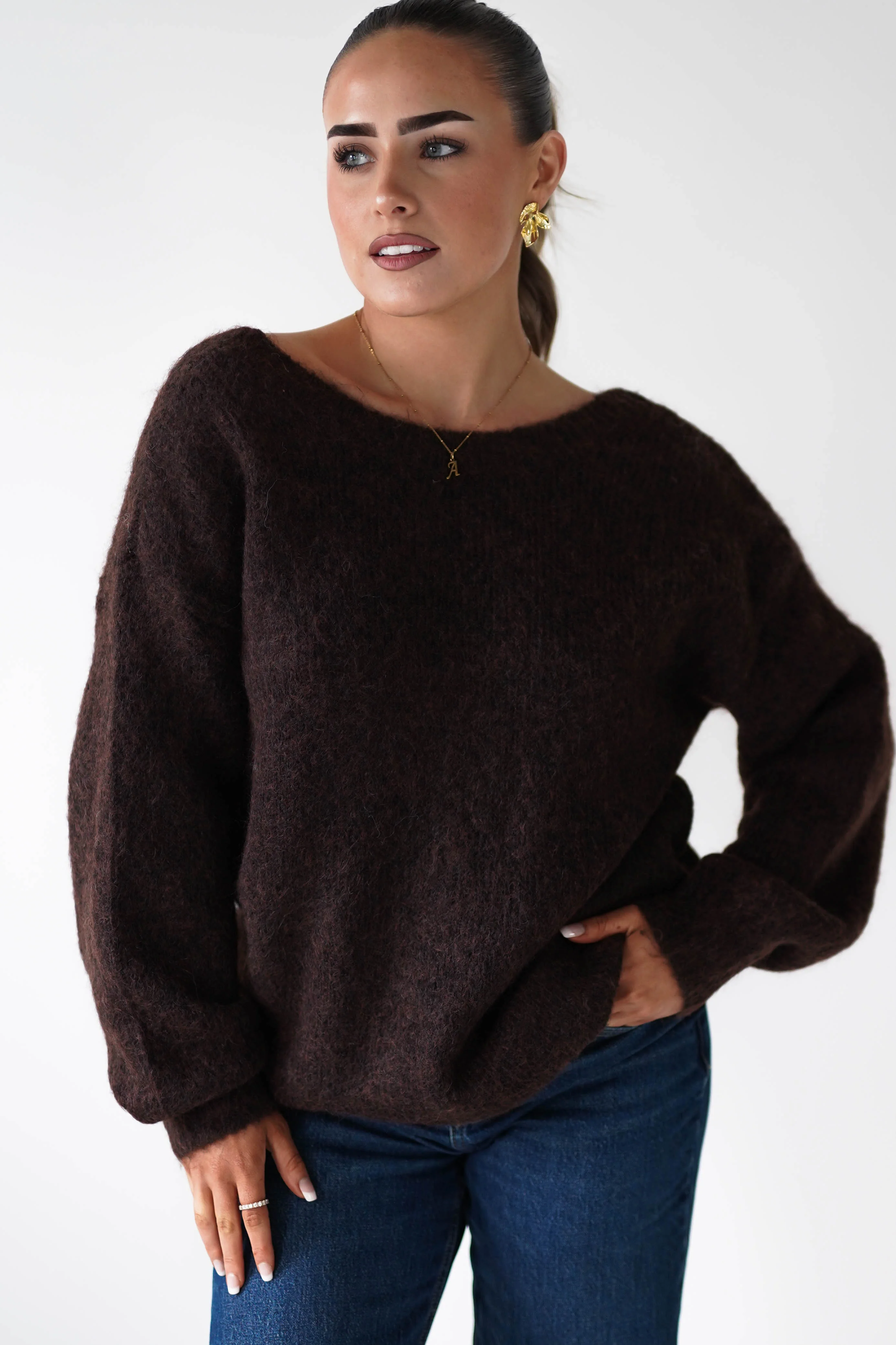 Gracie Polka Dot Bow Back Knit Jumper | Brown - Image 5