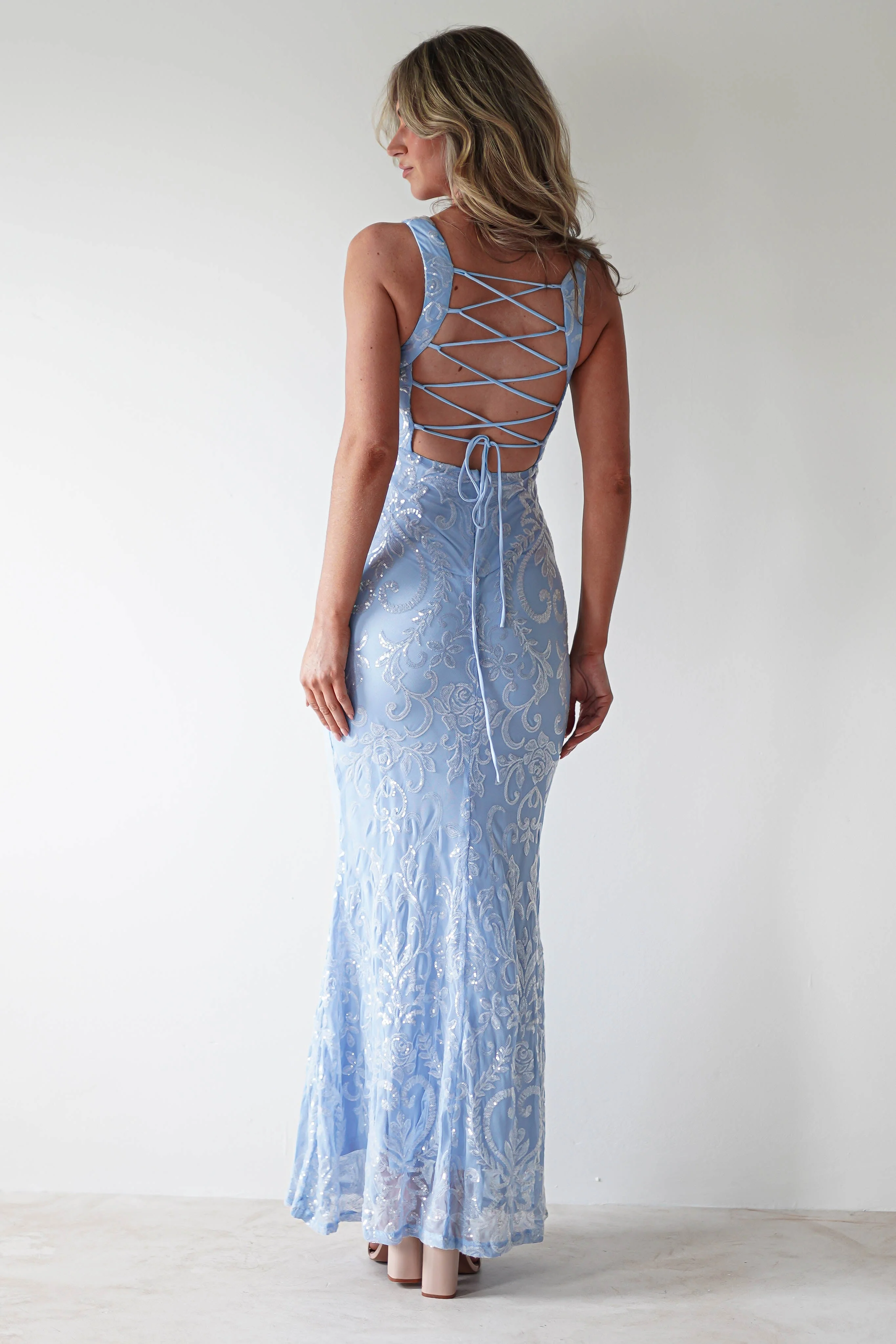 Halo Square Neck Sequin Maxi Gown | Blue - Image 3
