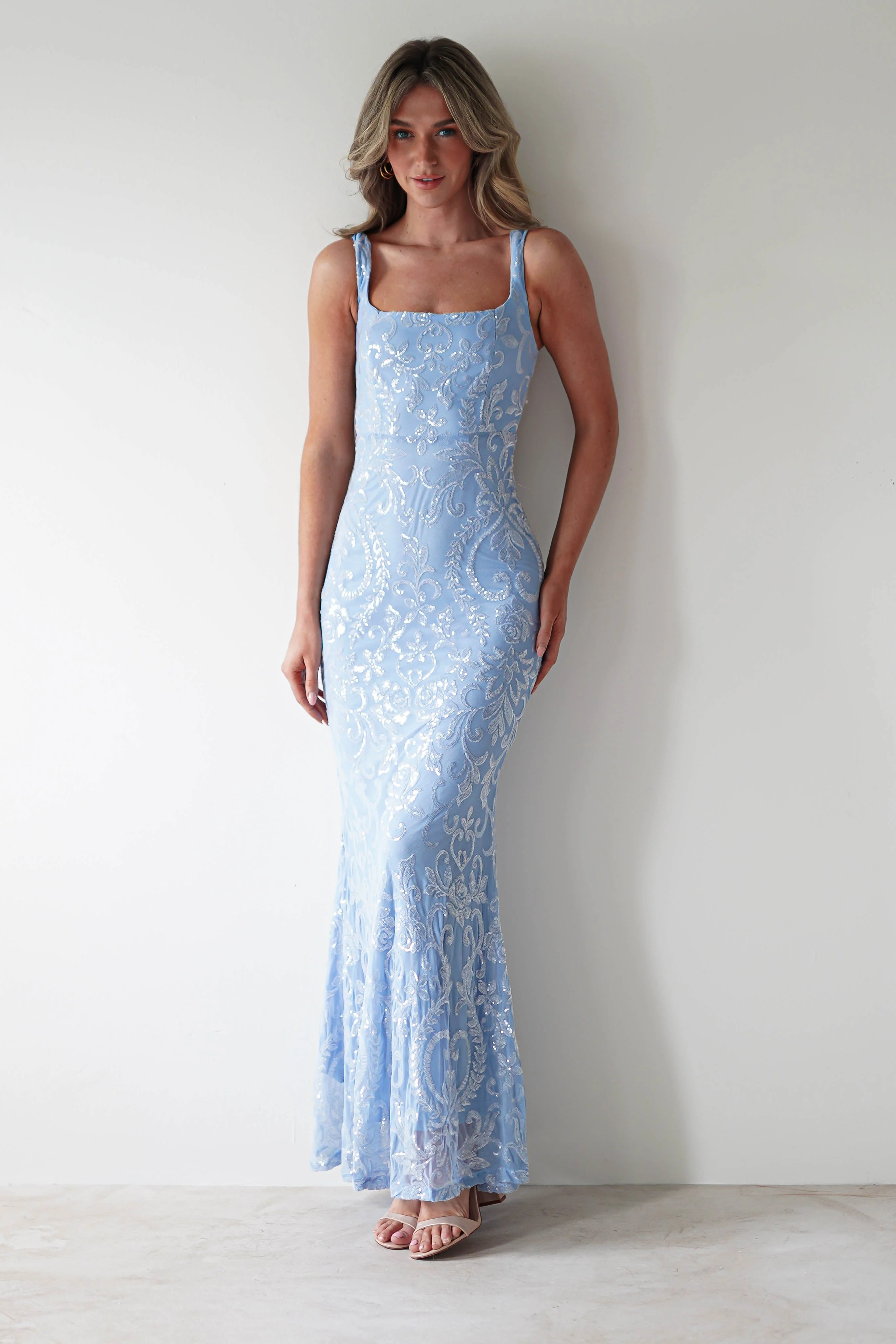 Halo Square Neck Sequin Maxi Gown | Blue - Image 4