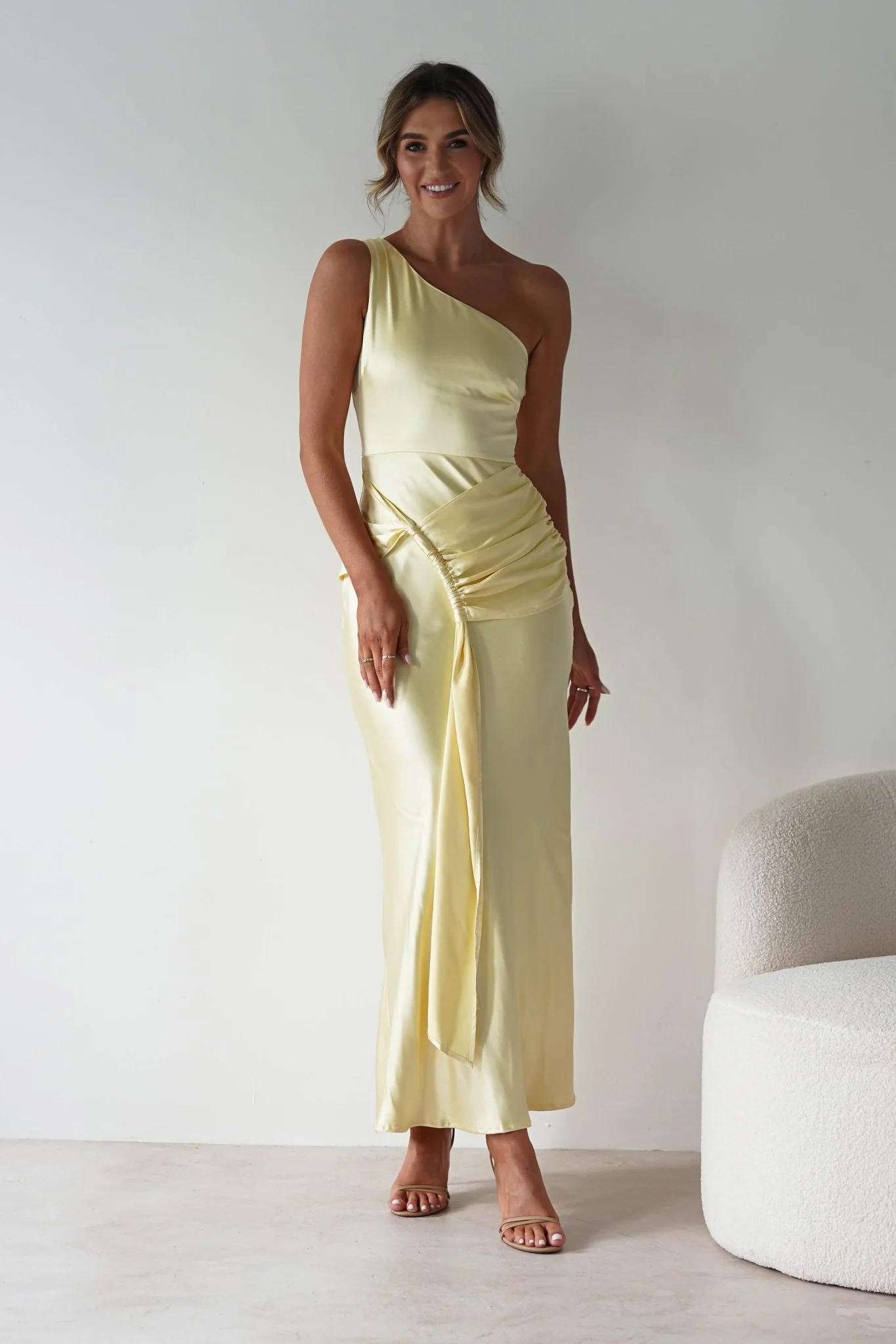 Harissa Soft Satin Maxi Dress | Yellow - Image 3