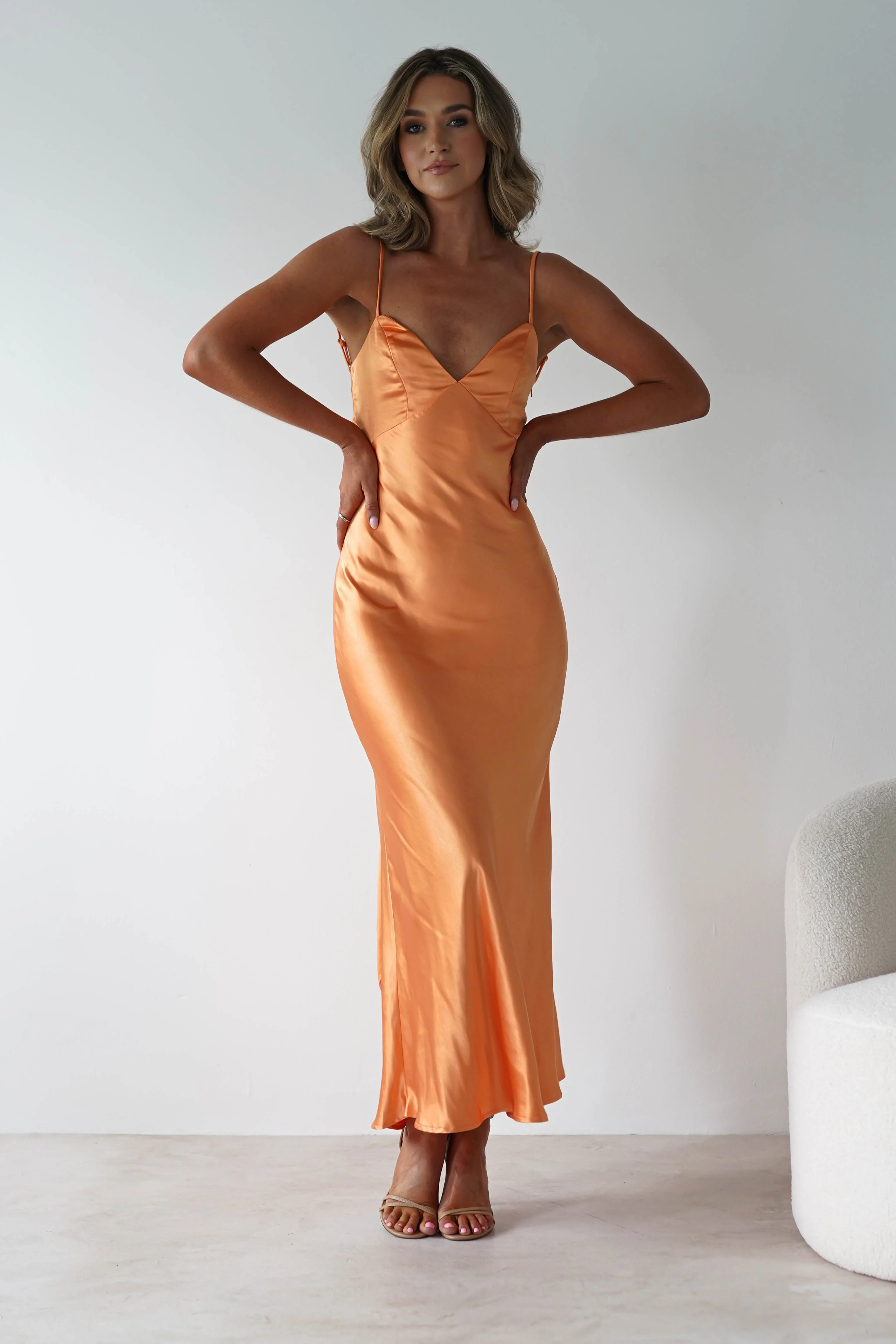 Hermie Silky Satin Maxi Dress | Orange - Image 5