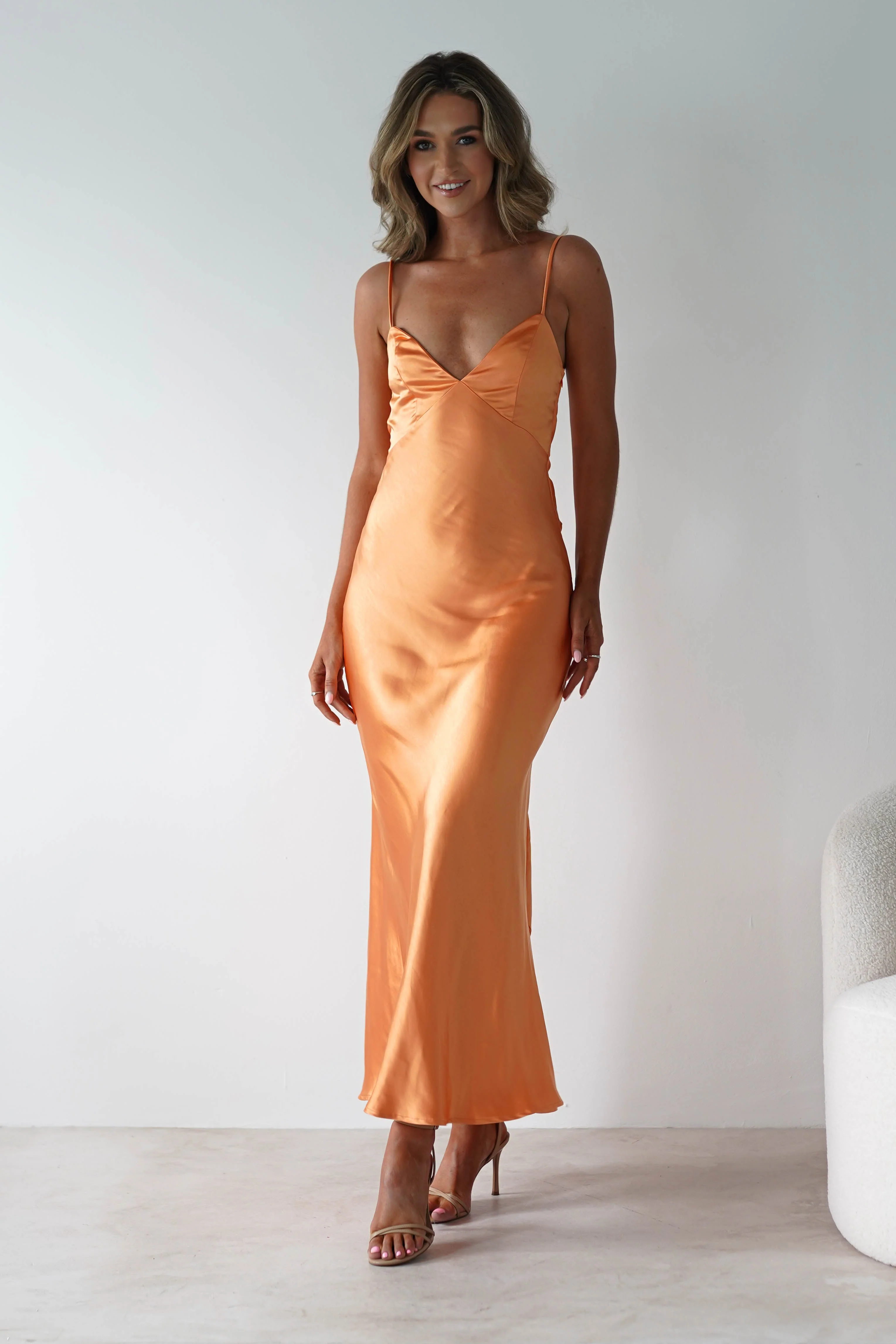 Hermie Silky Satin Maxi Dress | Orange - Image 6