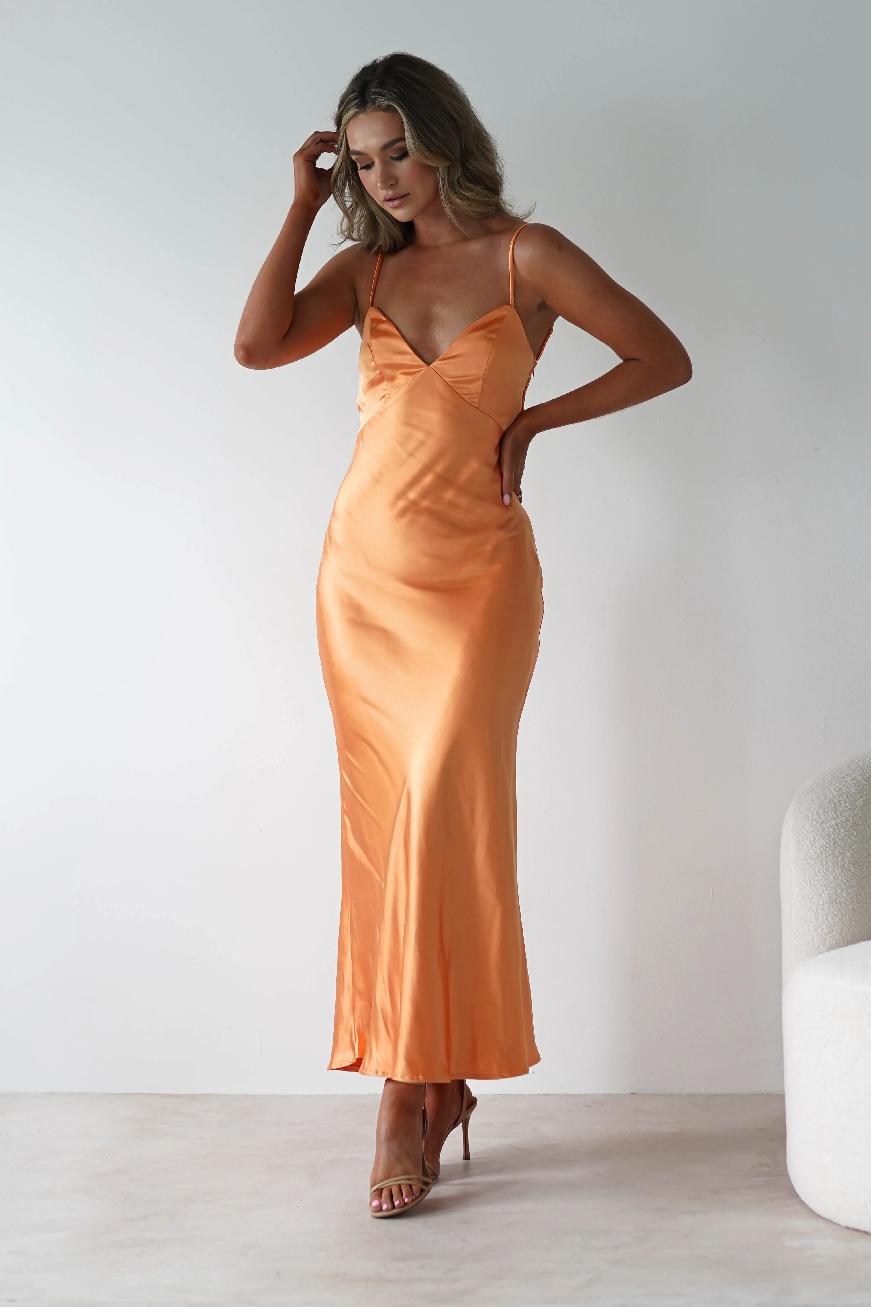 Hermie Silky Satin Maxi Dress | Orange - Image 7