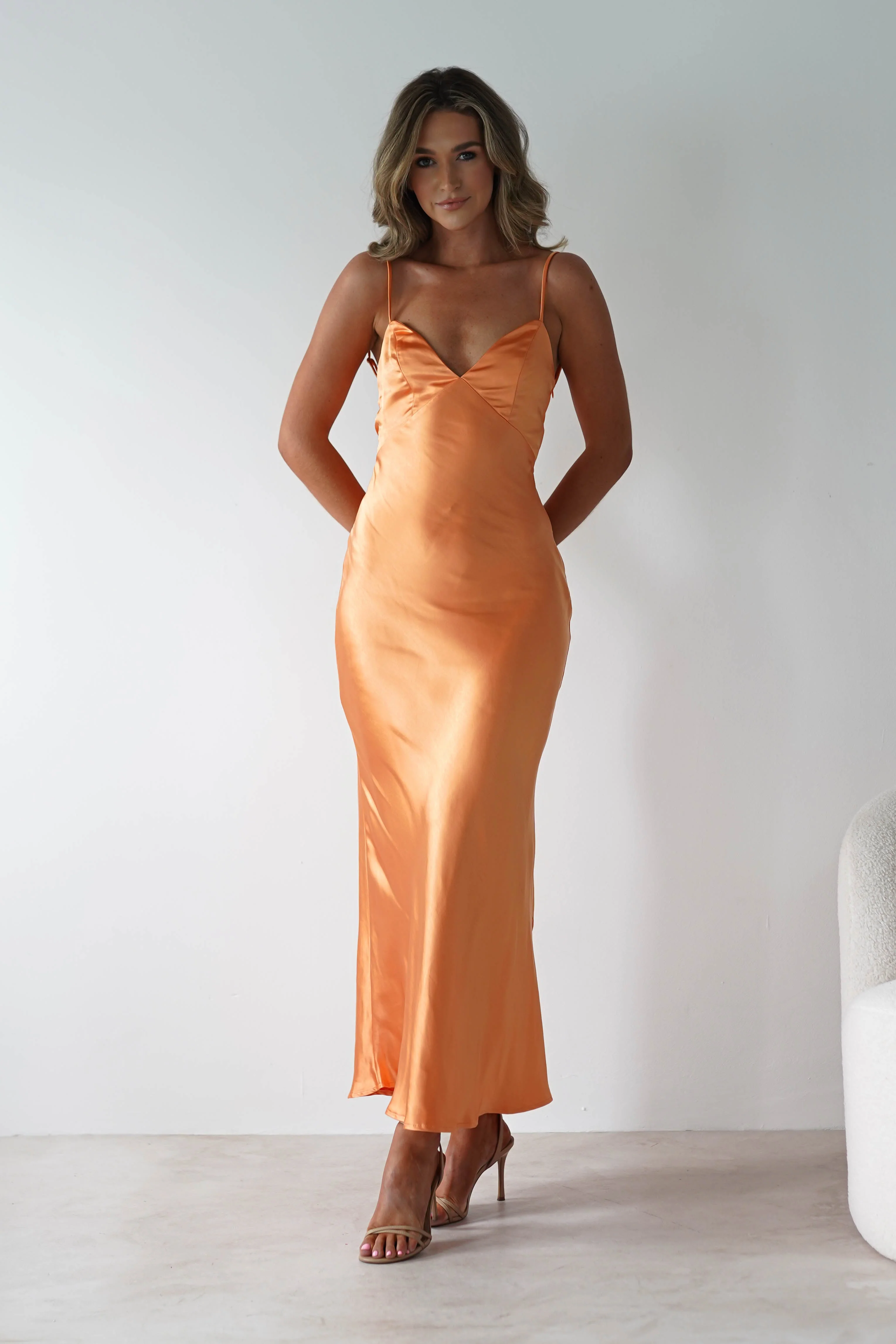 Hermie Silky Satin Maxi Dress | Orange - Image 8
