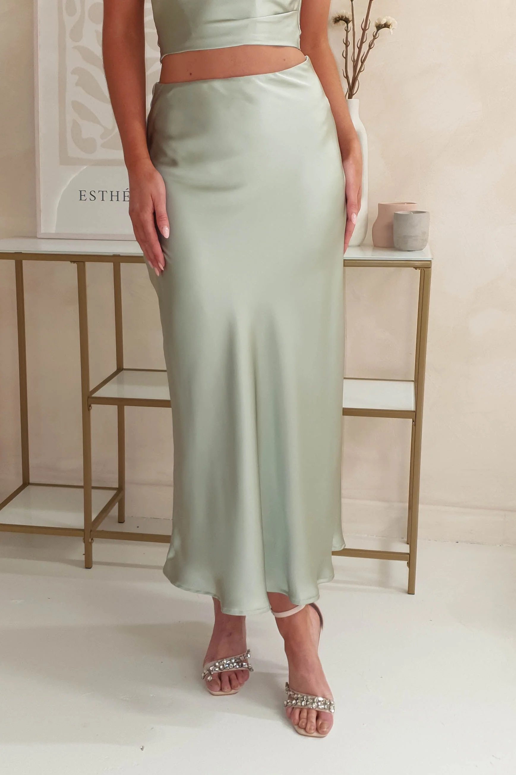 Imogen Satin Maxi Skirt | Sage - Image 2