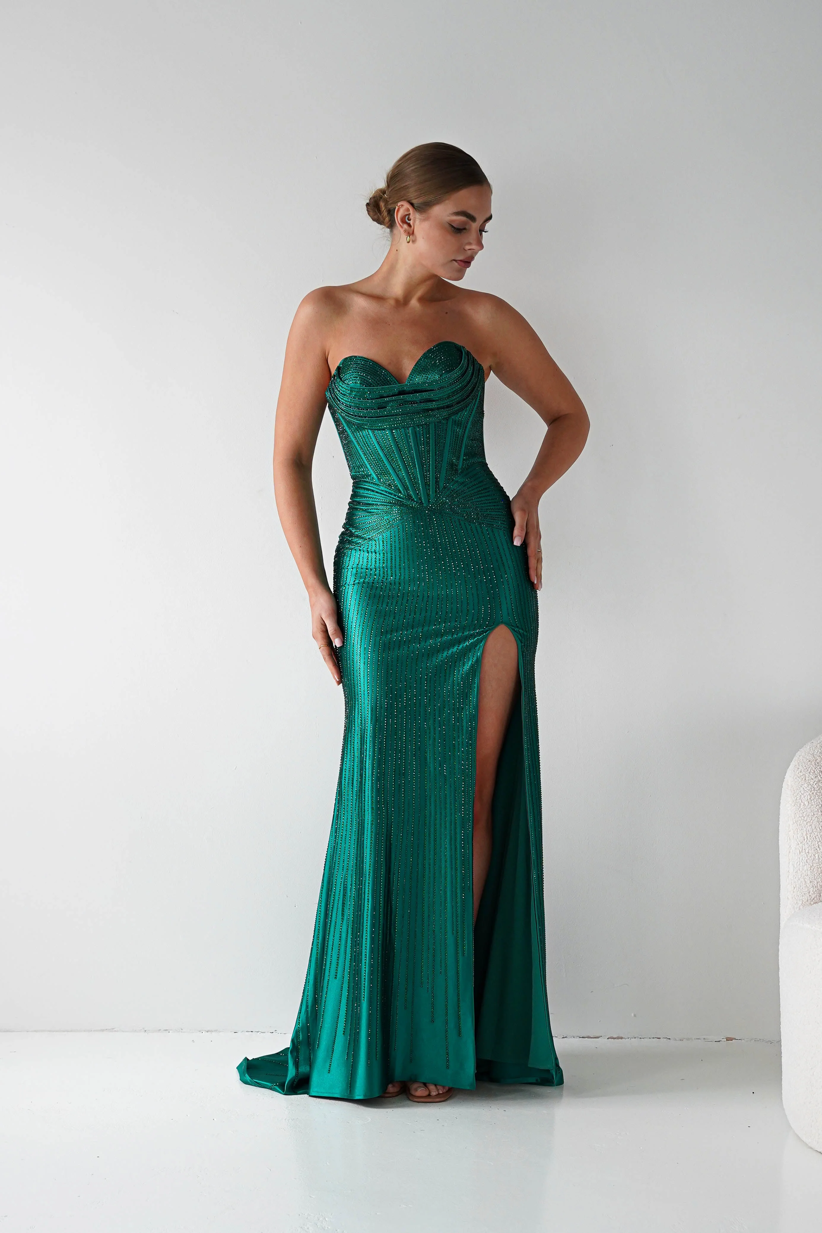 Iris Beaded Strapless Sweetheart Gown | Emerald - Image 3