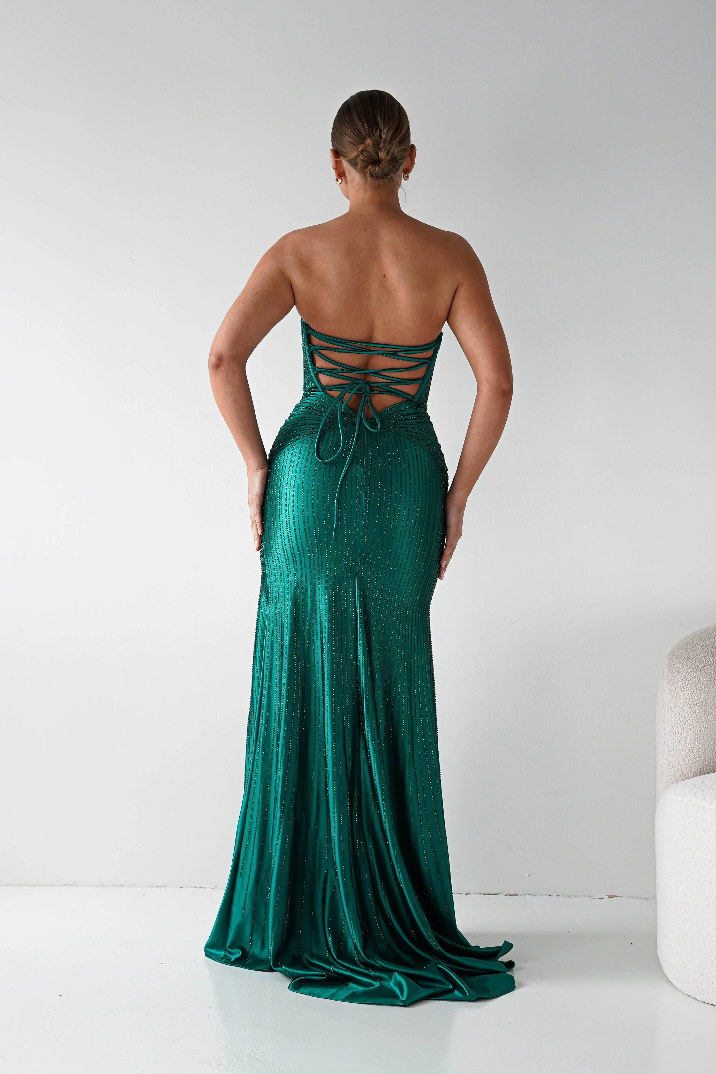 Iris Beaded Strapless Sweetheart Gown | Emerald - Image 4