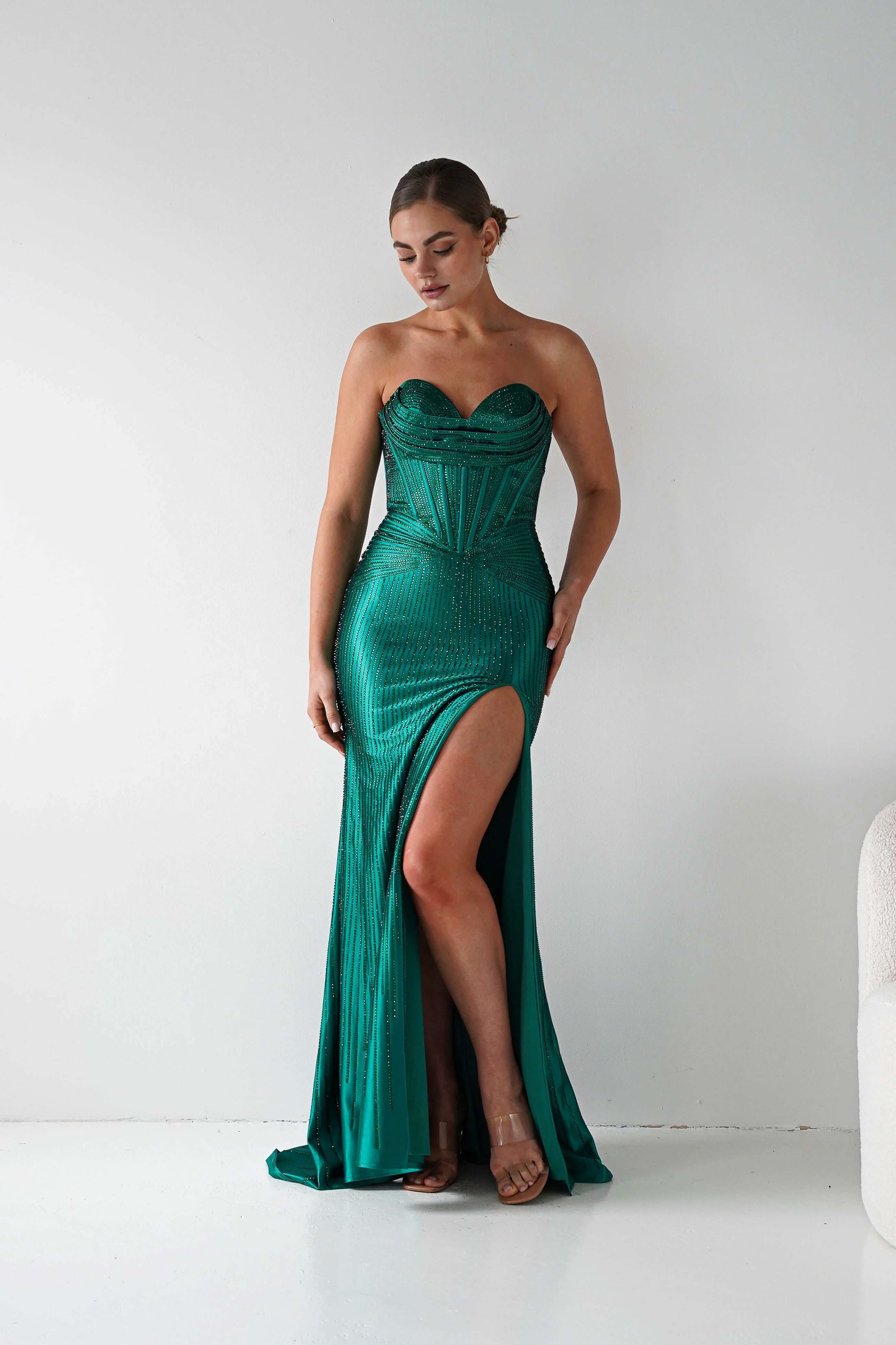 Iris Beaded Strapless Sweetheart Gown | Emerald - Image 5