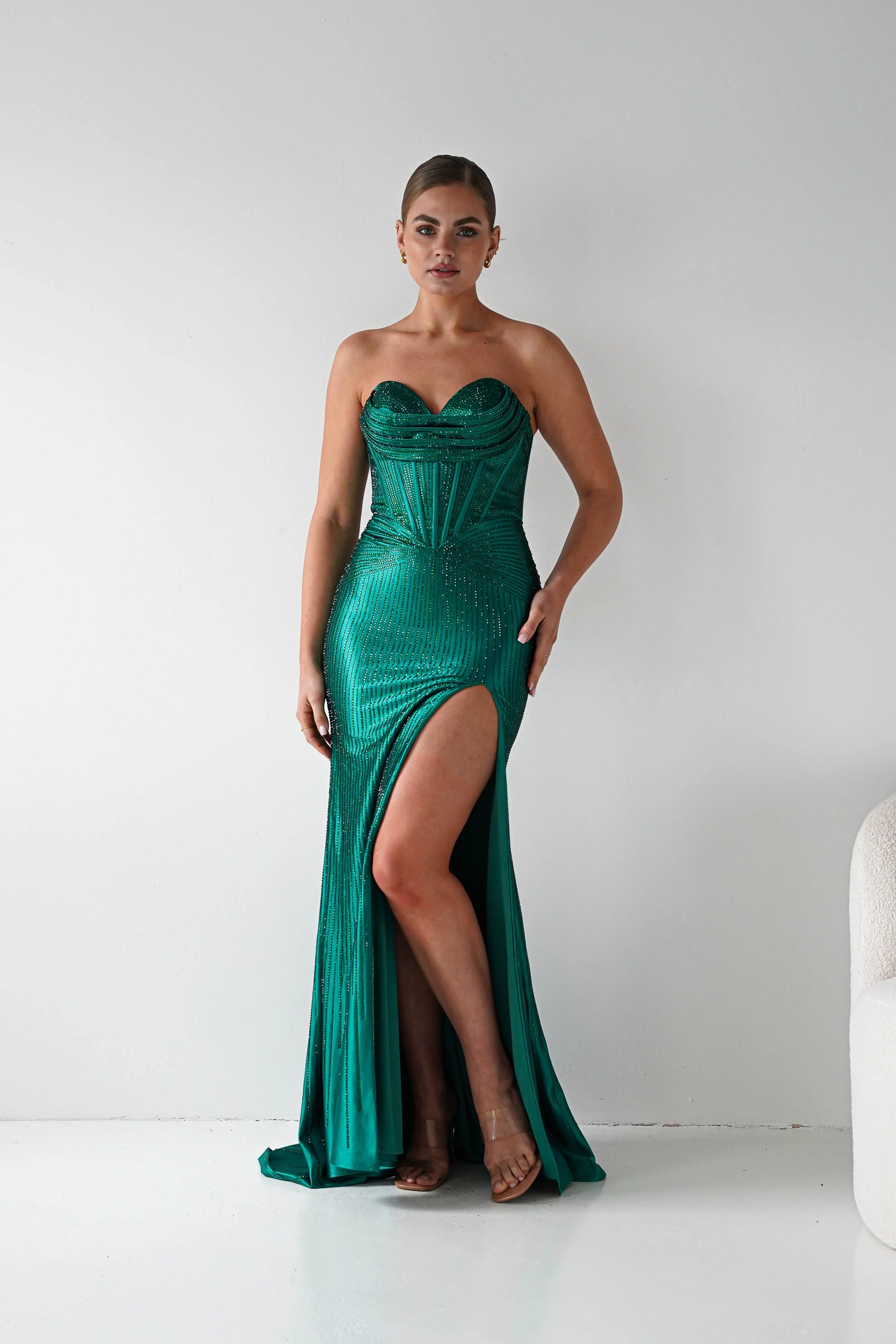 Iris Beaded Strapless Sweetheart Gown | Emerald - Image 6