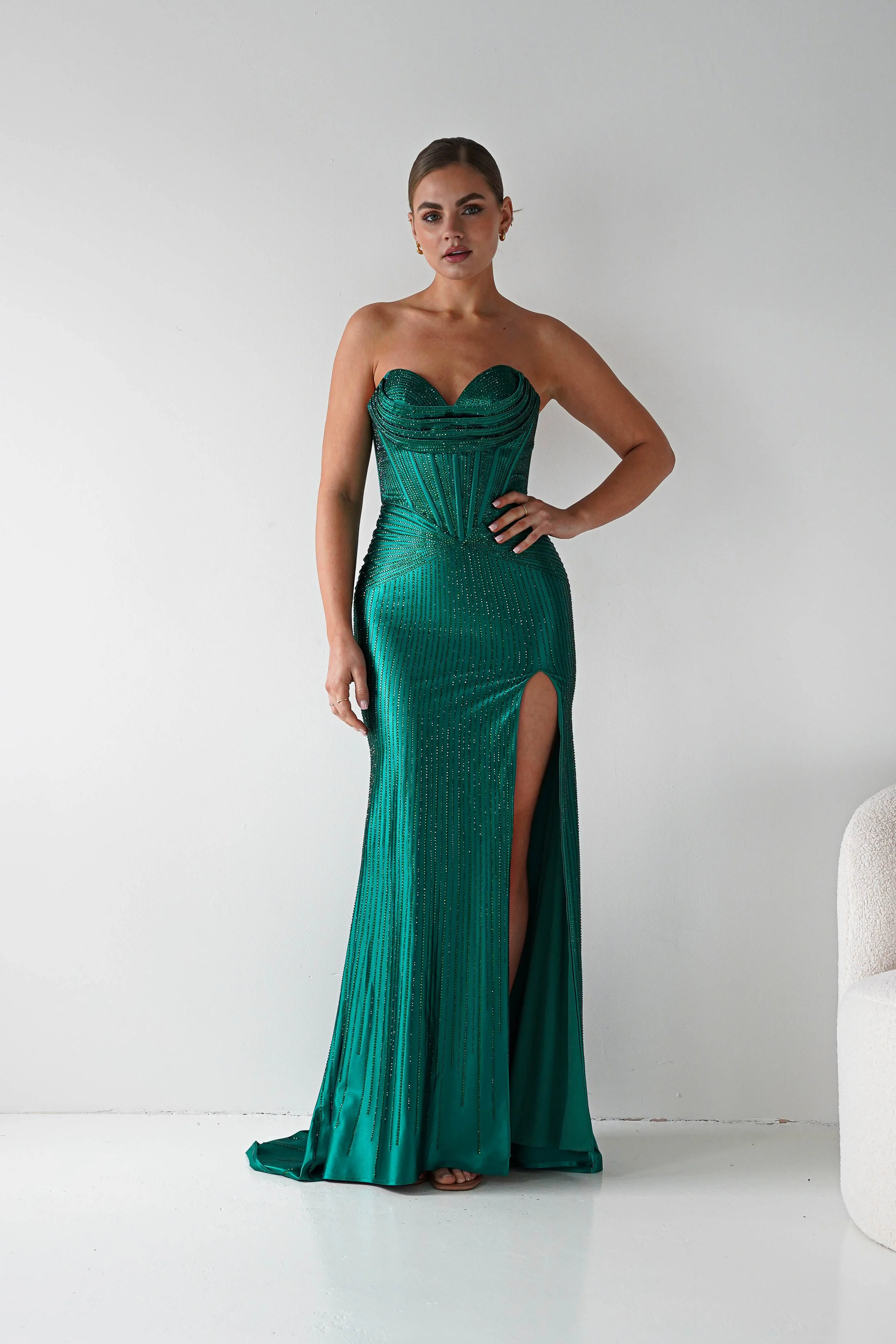 Iris Beaded Strapless Sweetheart Gown | Emerald - Image 7